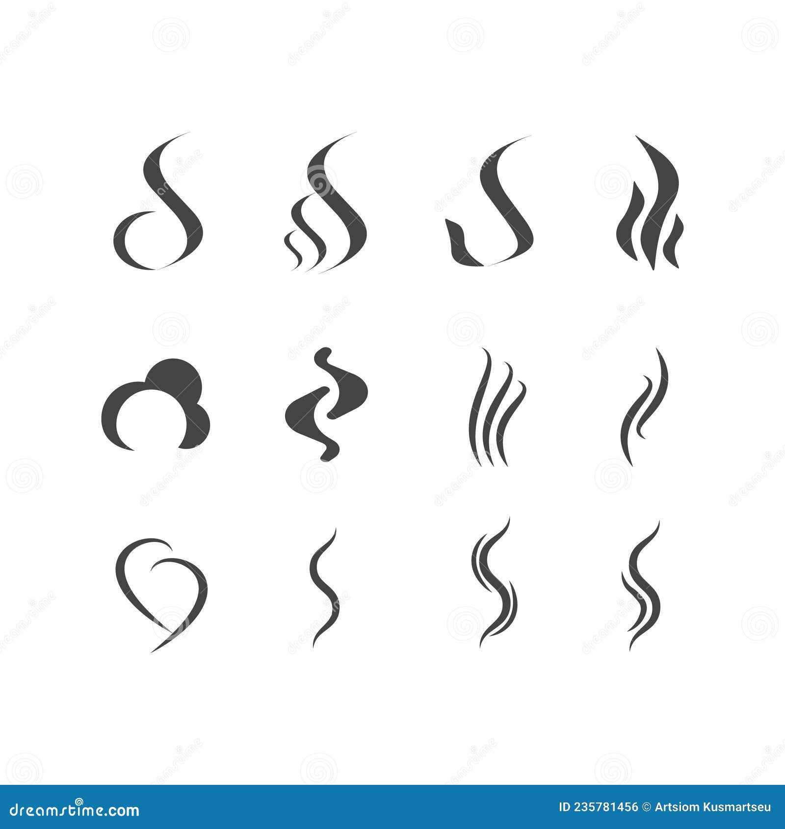 Set of Aroma Icon Vector. Smoke from Cigarettes Stock Vector