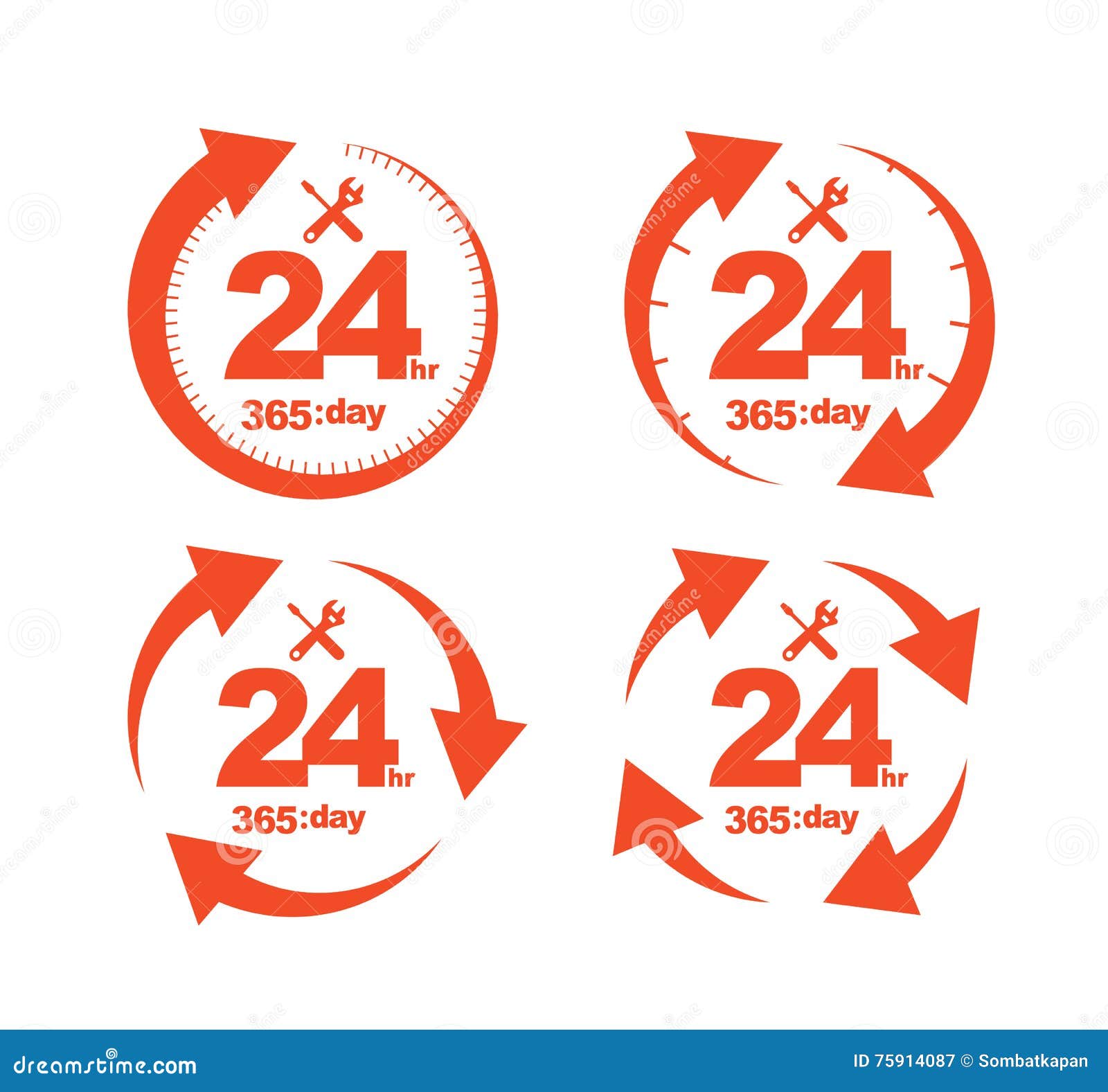 set of arrow circle service 24hr 365 day icon