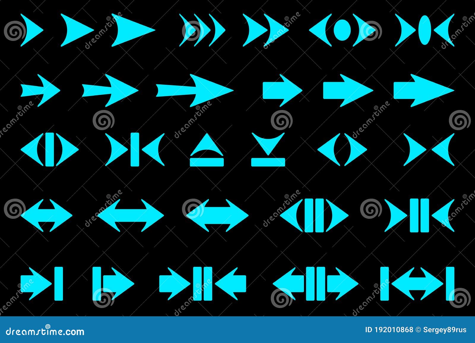 Set of Arrows of Light. Vector Illustration. Stock Vector