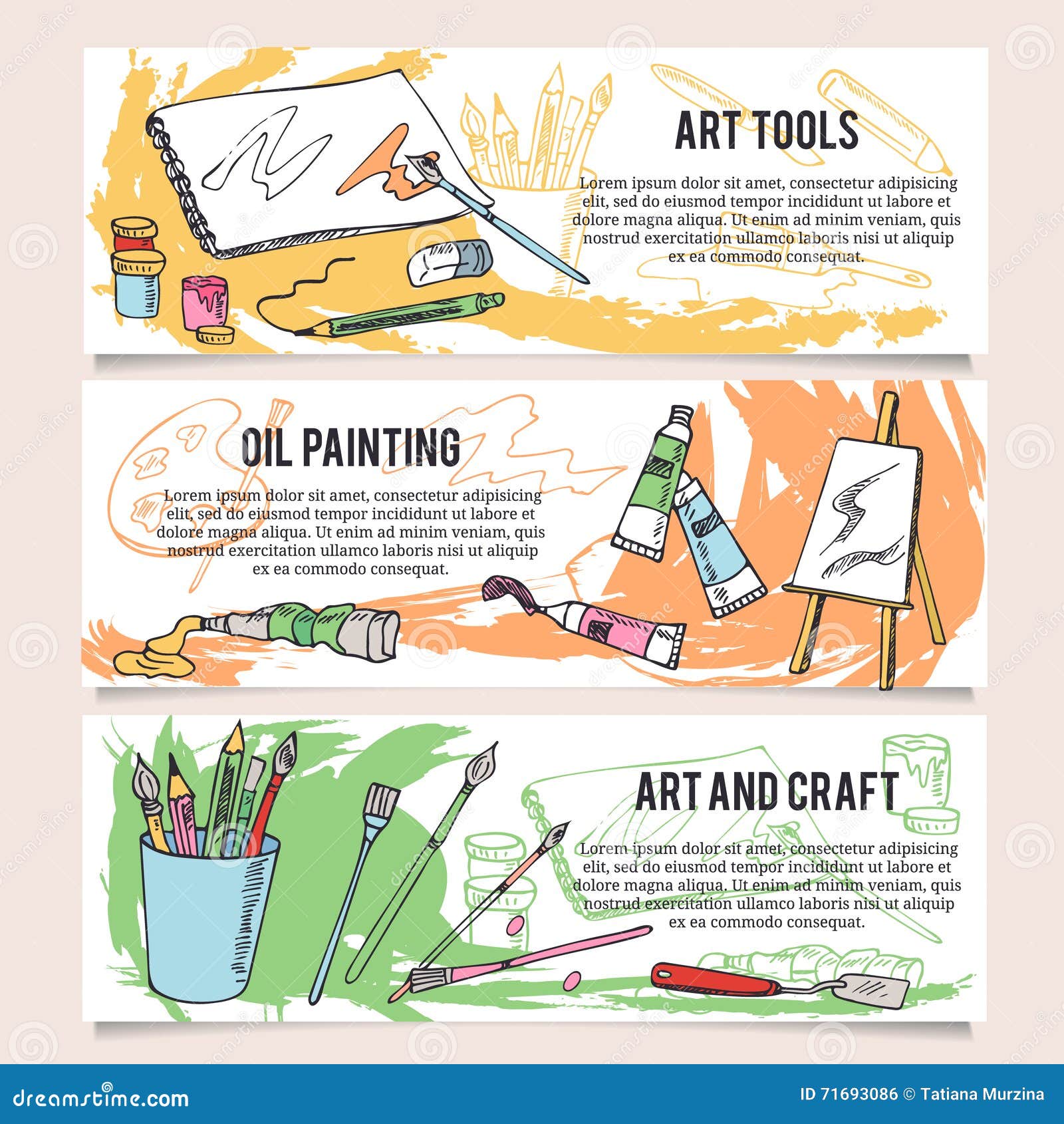 Set of Art and Craft Tools Design Templates Banners. Stock Vector