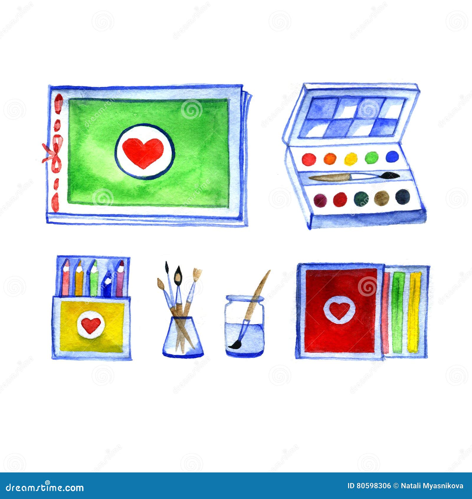 Set of Art Materials, Drawing by Watercolor, Accessories for Painting Stock  Photo - Image of drawing, craftsman: 80598306