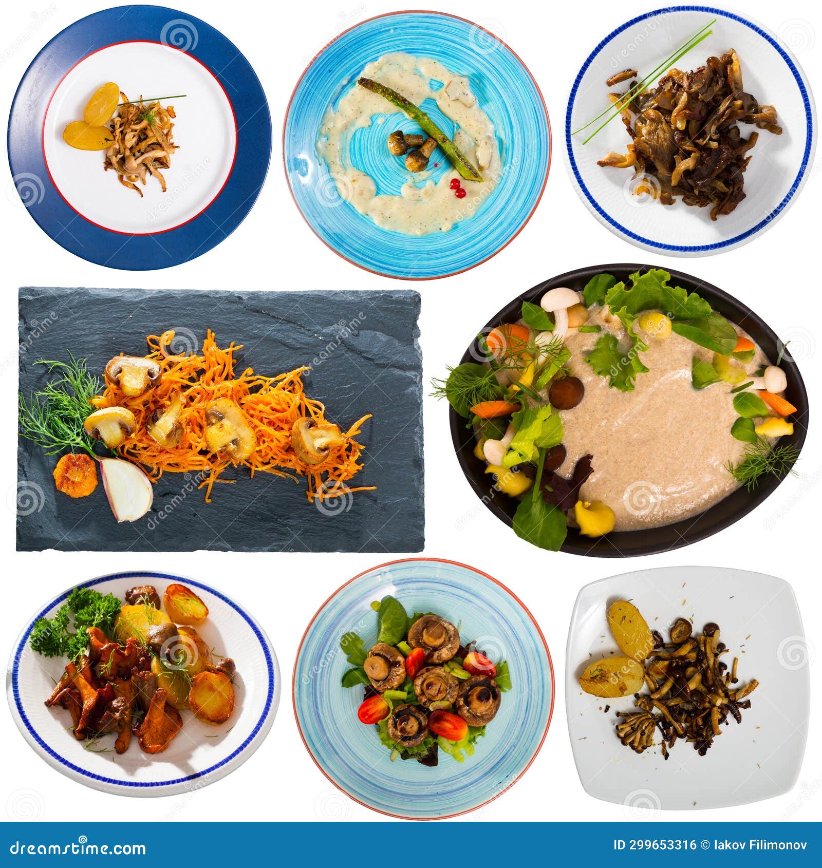 Set of Assorted Dishes with Mushrooms Stock Photo - Image of dinner