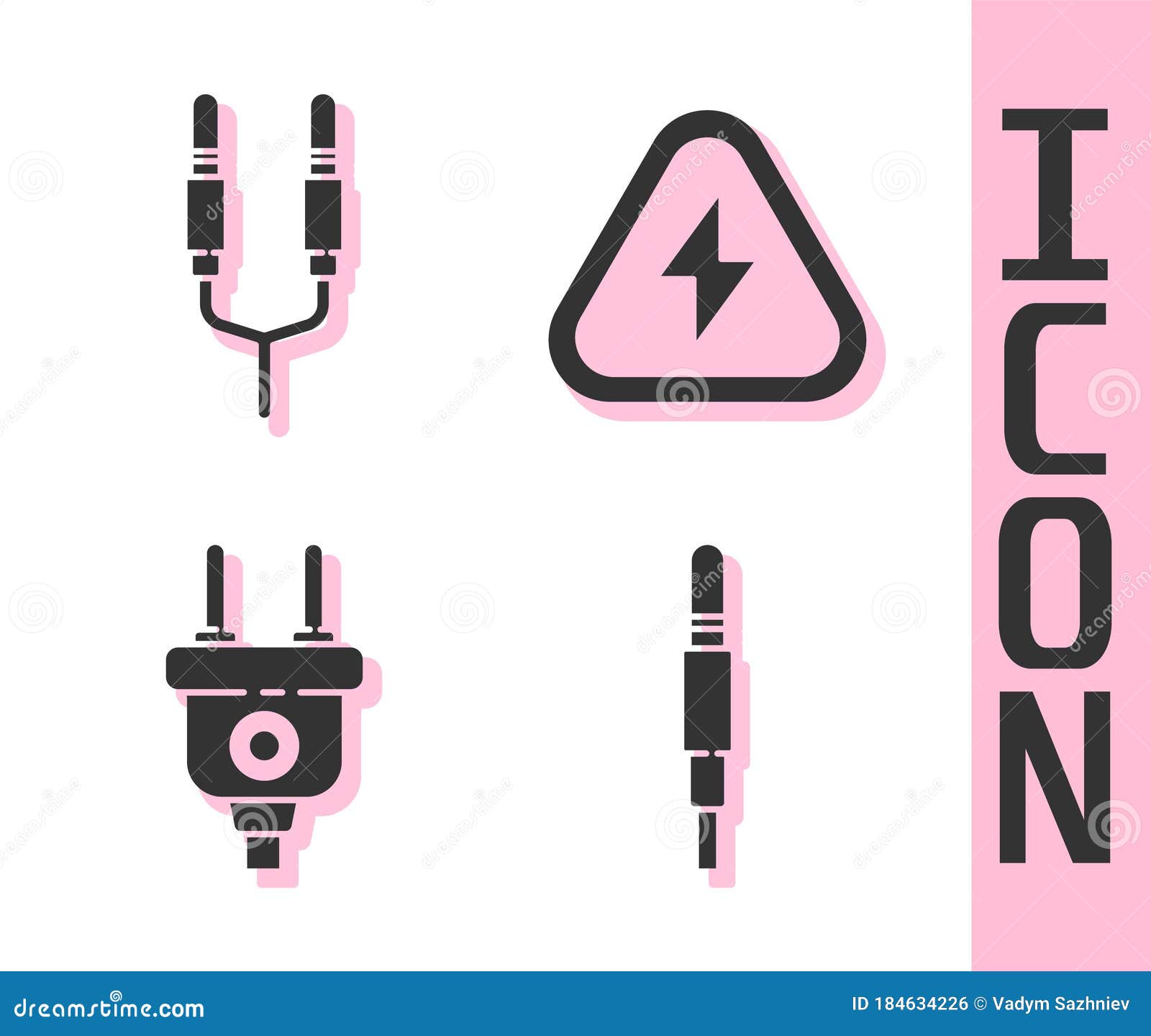 Set Audio Jack, Audio Jack, Electric Plug and High Voltage Icon. Vector