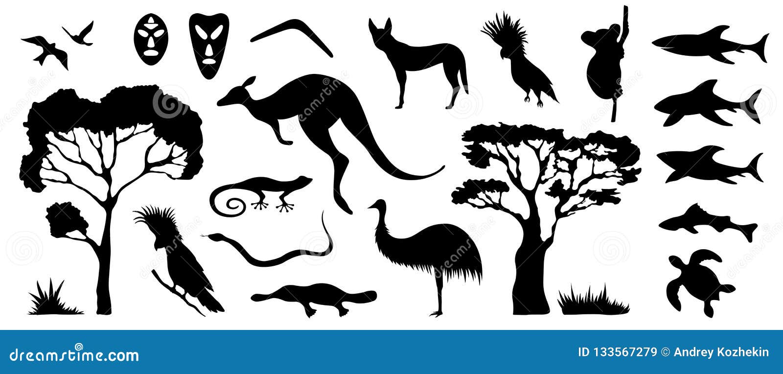 Set of Australian Animals and Birds Silhouettes. the Nature of a Stock  Vector - Illustration of background, koala: 133567279