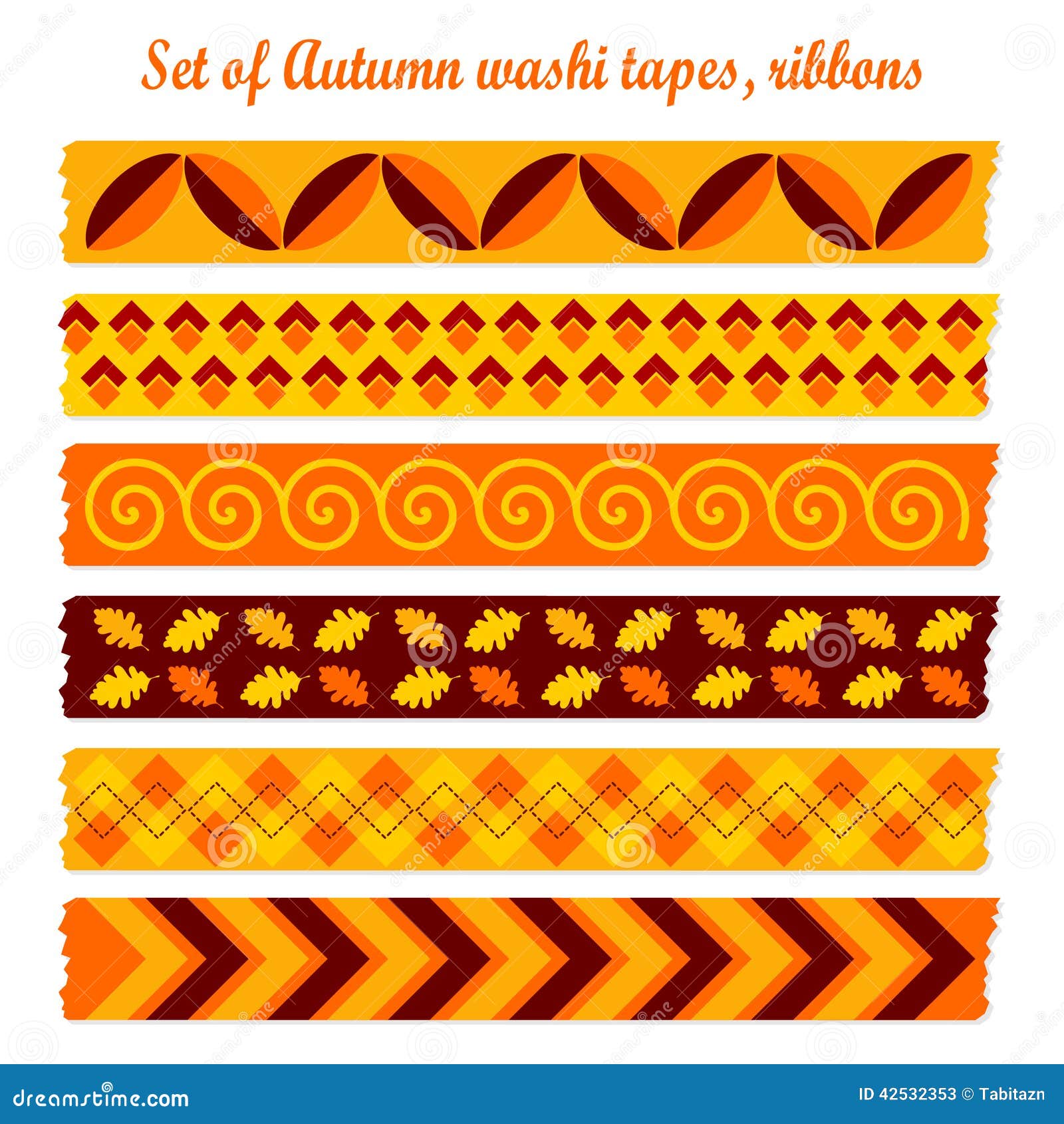 Set Of Autumn Fall Vintage Washi Tapes, Ribbons Stock Vector - Image