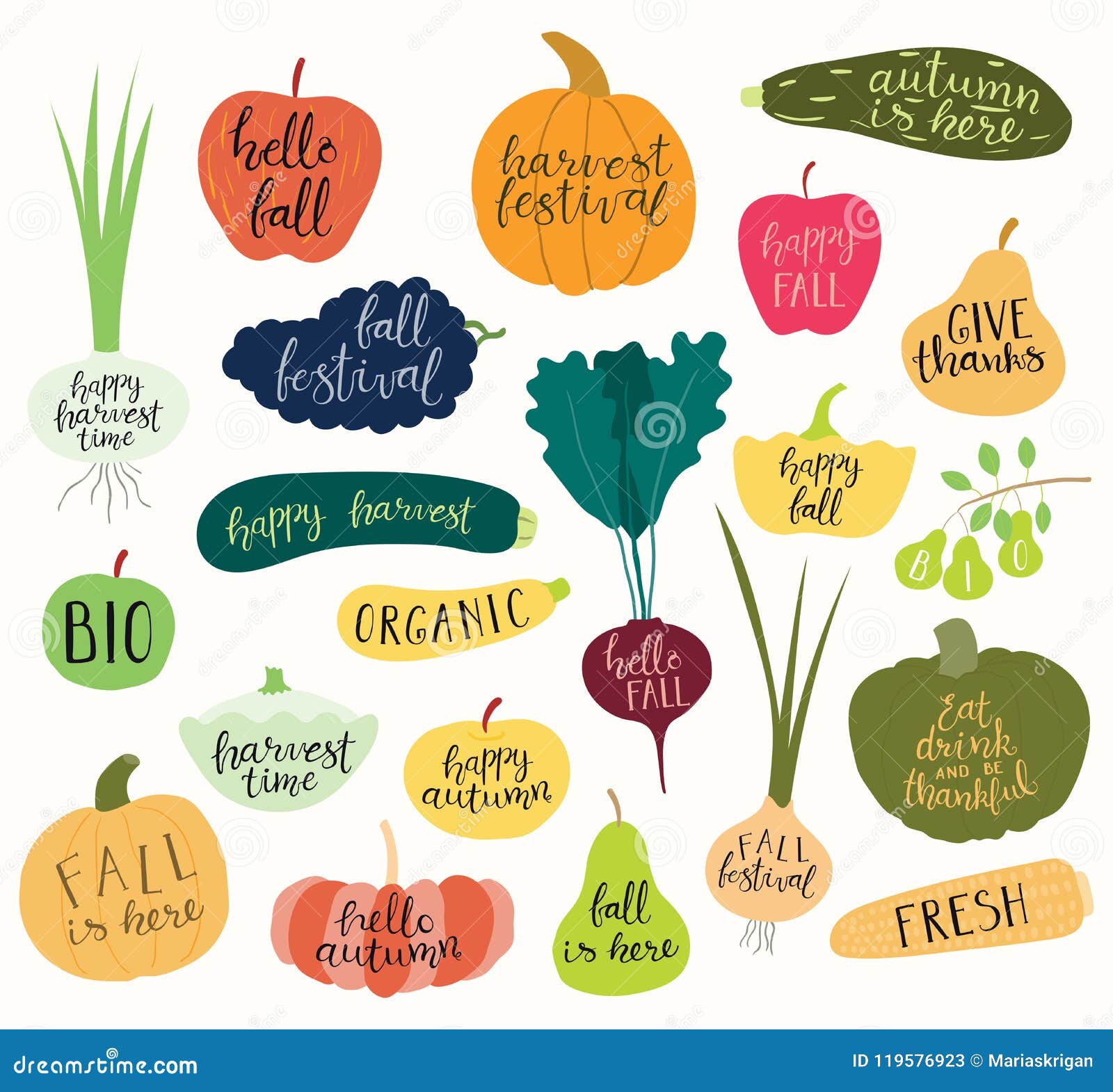 Set Of Autumn Harvest Quotes In Fruits And Vegetables Stock Vector Illustration Of Beet Collection