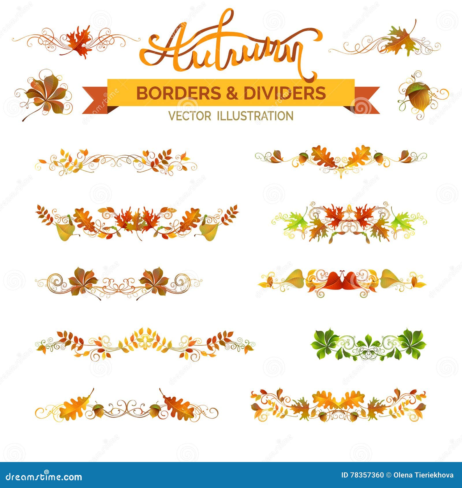 dxf eps png jpg pdf Hand-Drawn Autumn Dividers SVG cut file leaves fall pumpkin border decorative element flourishes clipart