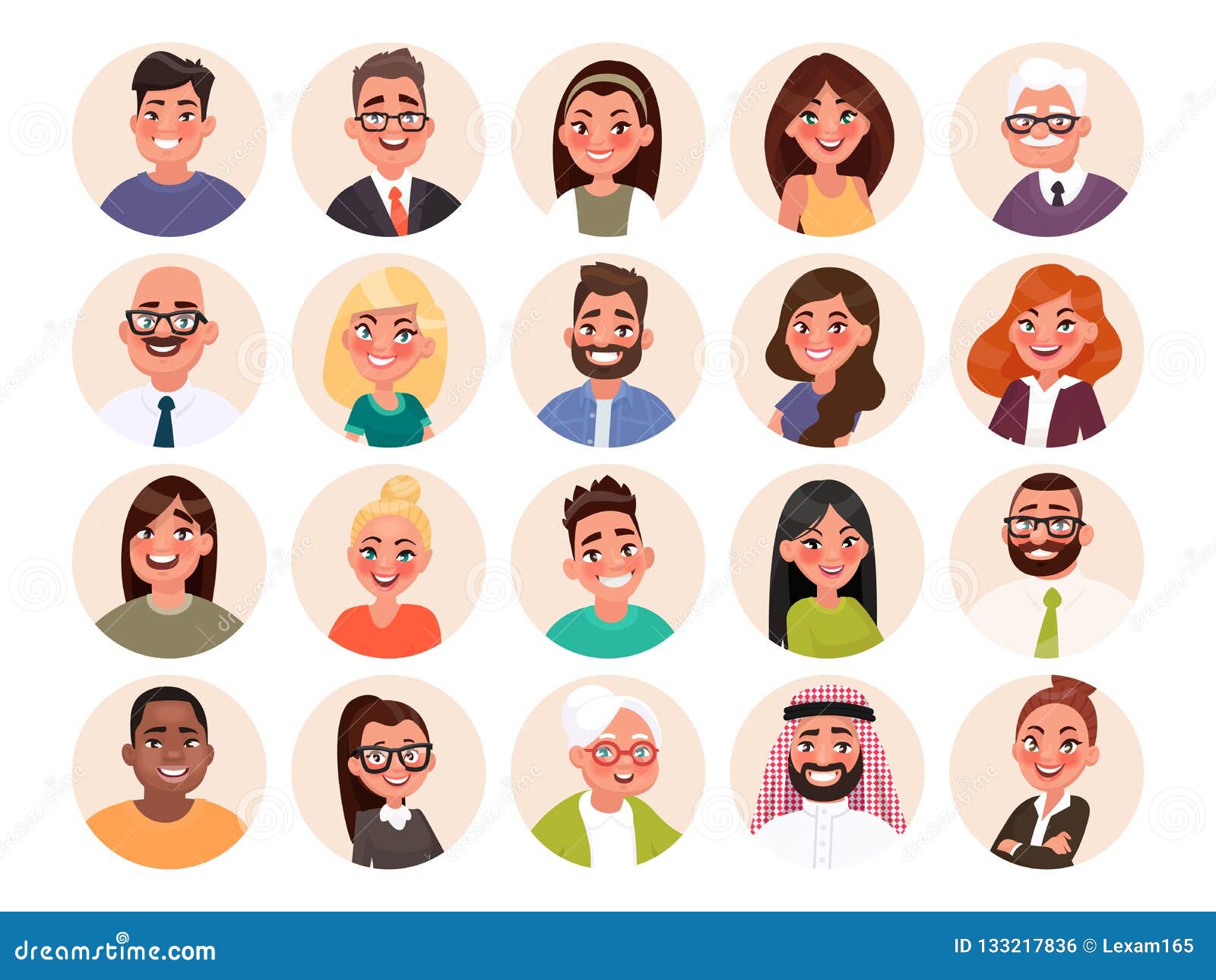 set of avatars of happy people of different races and age. portraits of men and women
