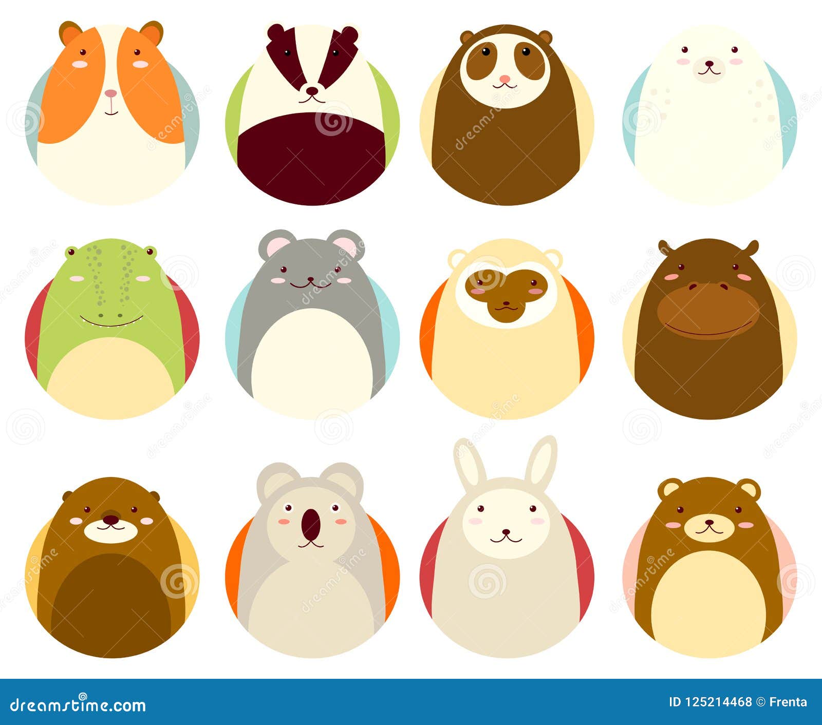 Set Of Avatars Icons With Cute Animals Stock Vector Illustration Of Bear Animal 125214468