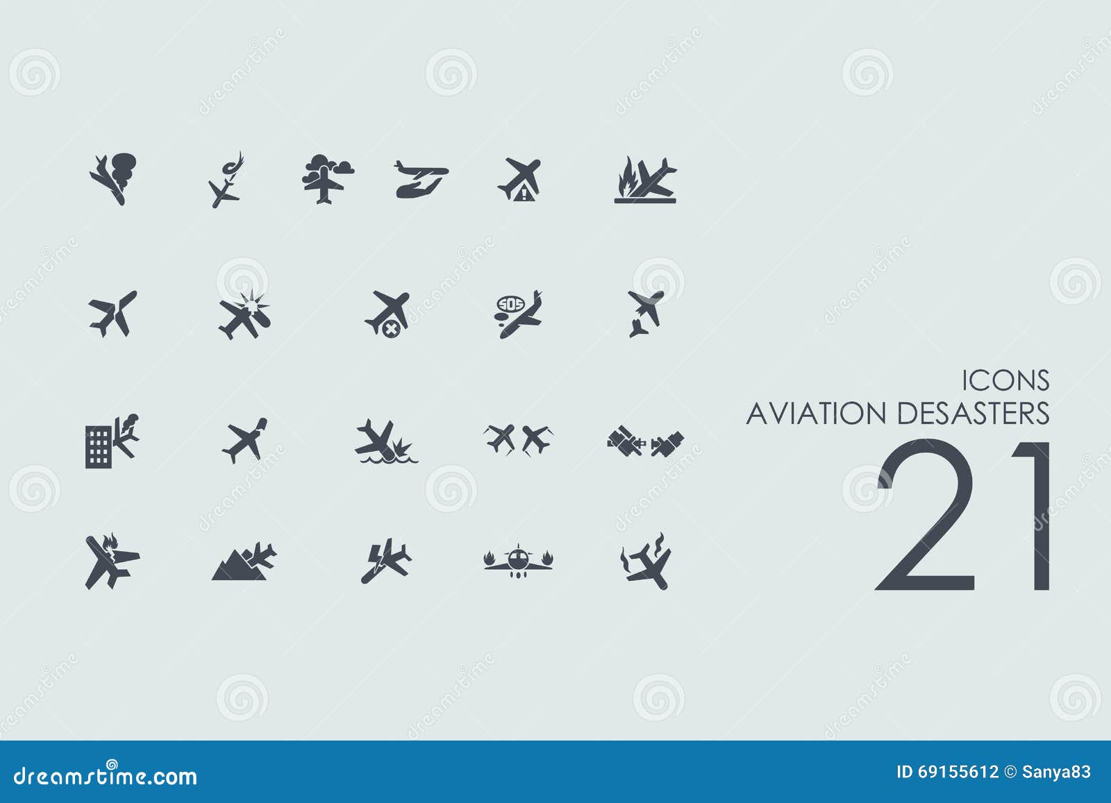 set of aviation desasters icons