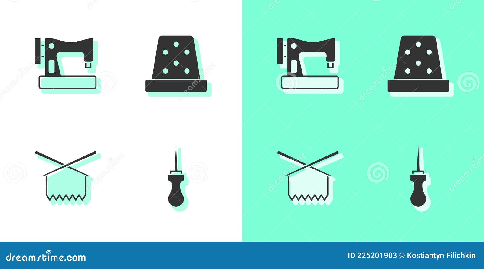 Set Awl Tool, Sewing Machine, Knitting Needles and Thimble for Sewing Icon.  Vector Stock Vector - Illustration of symbol, thread: 225201903