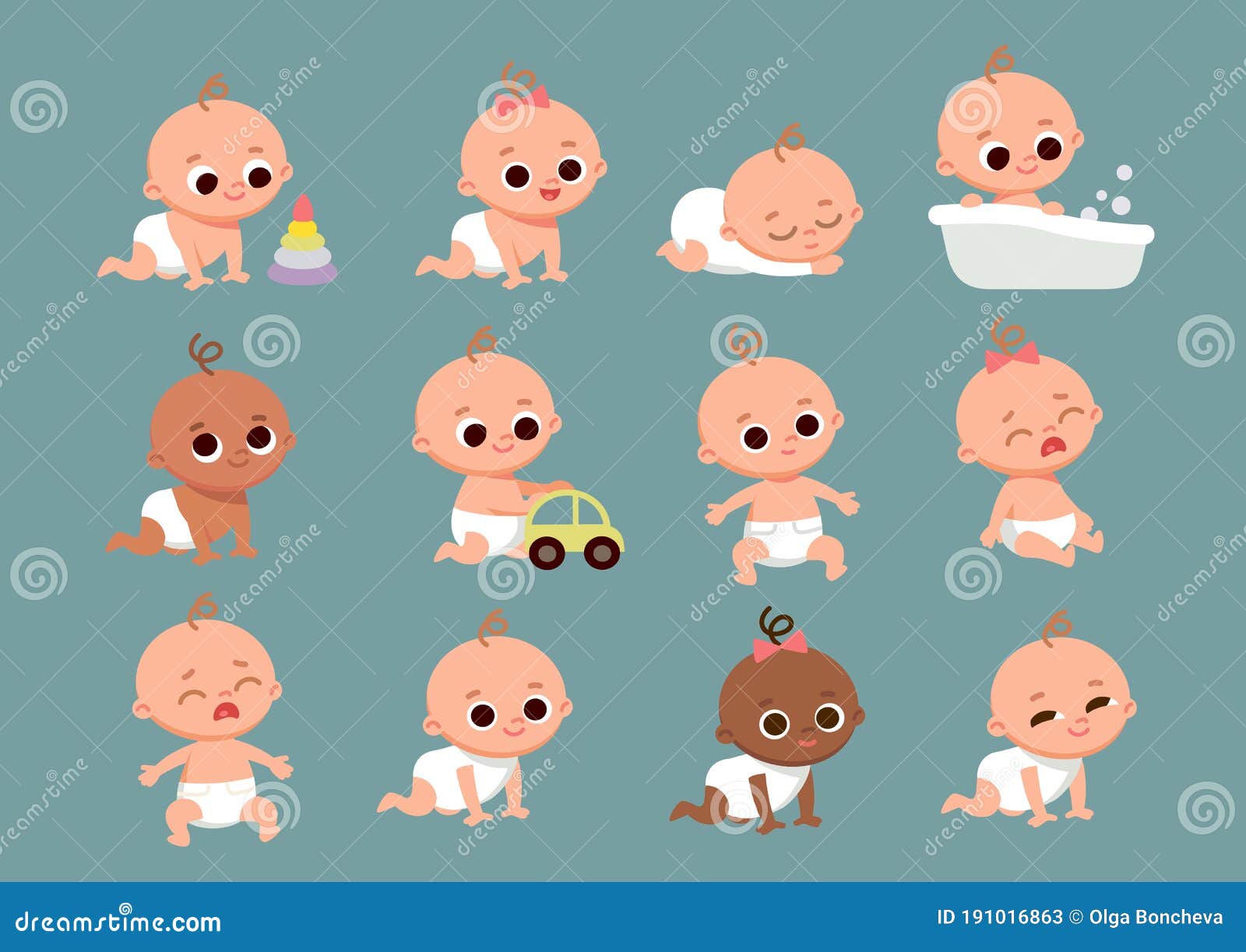 Set of Babies Cartoon Characters. Baby Girls and Boys with Different  Emotions Stock Vector - Illustration of child, cartoon: 191016863