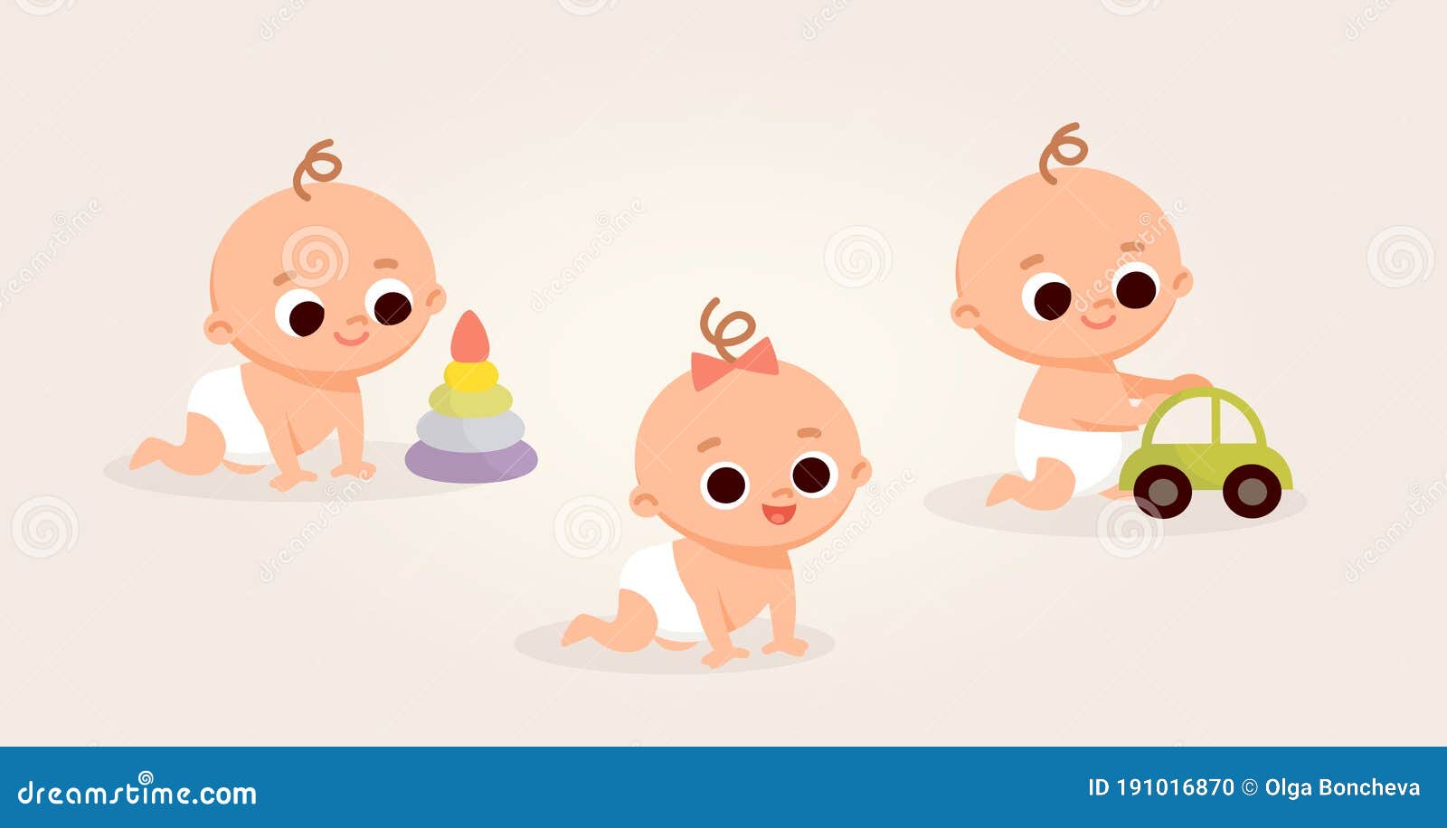 Set of Babies Cartoon Characters. Baby Girls and Boys with Different  Emotions Stock Vector - Illustration of children, crawling: 191016870