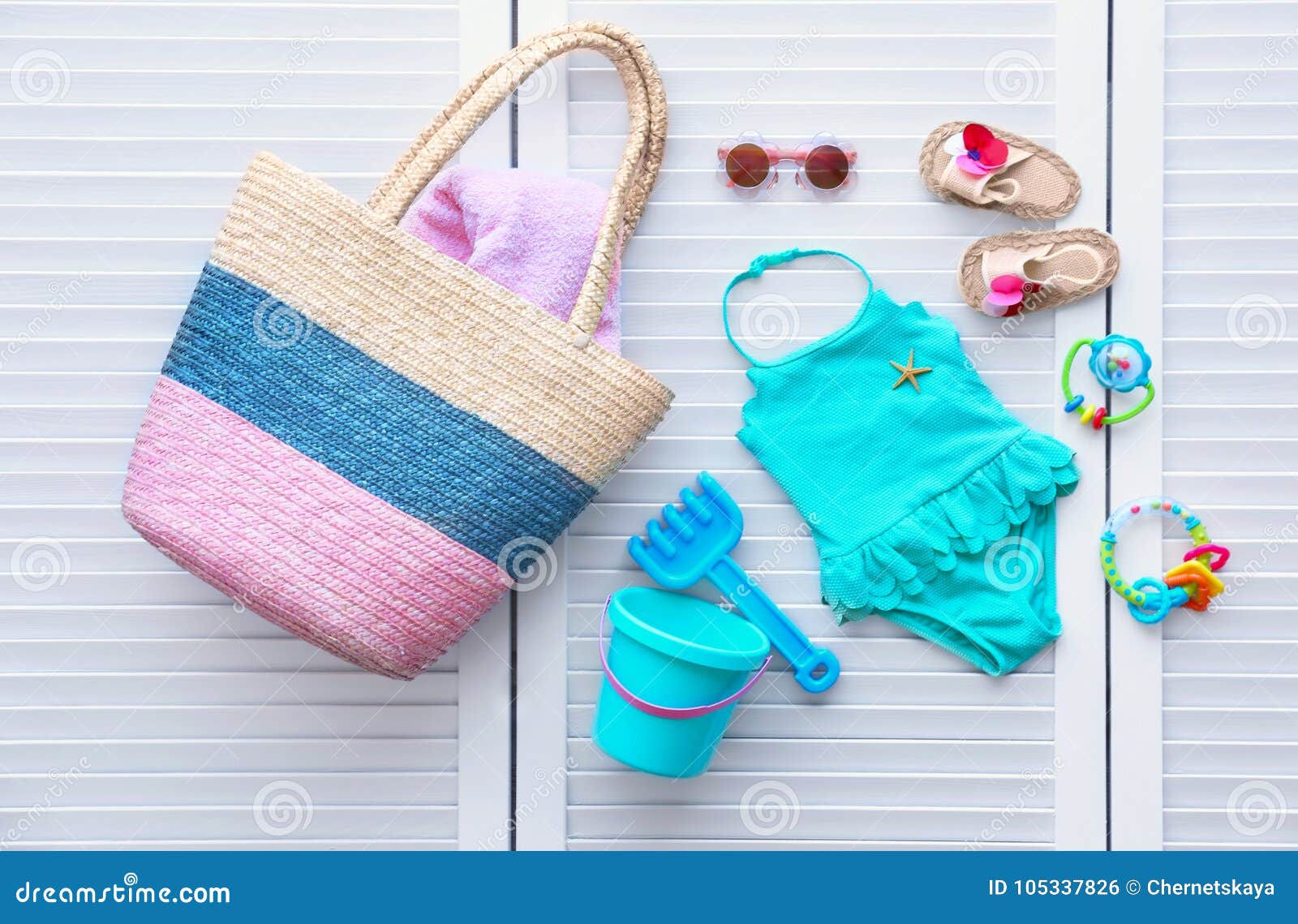 Set of Baby Beach Accessories Stock Photo - Image of beachwear, object ...