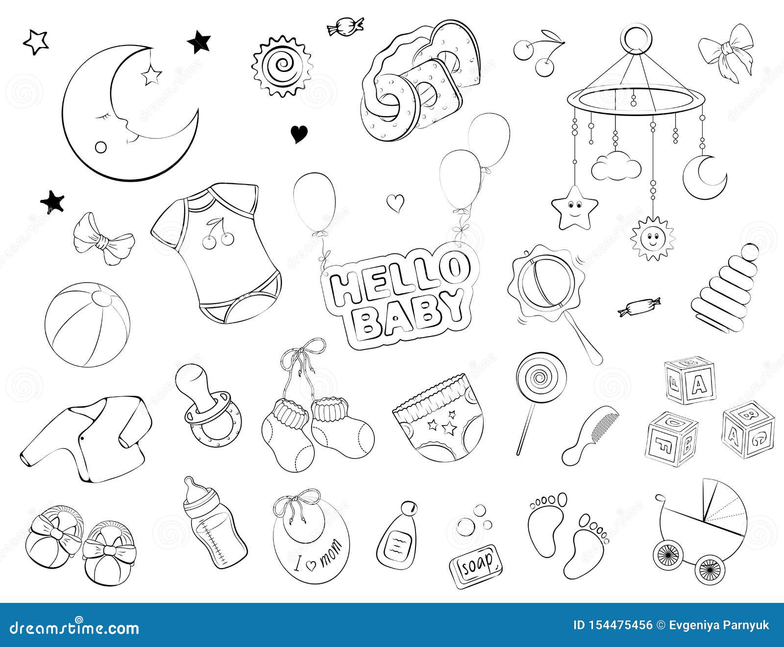 Newborn Infant Themed Doodle Set Stock Vector - Illustration of item ...
