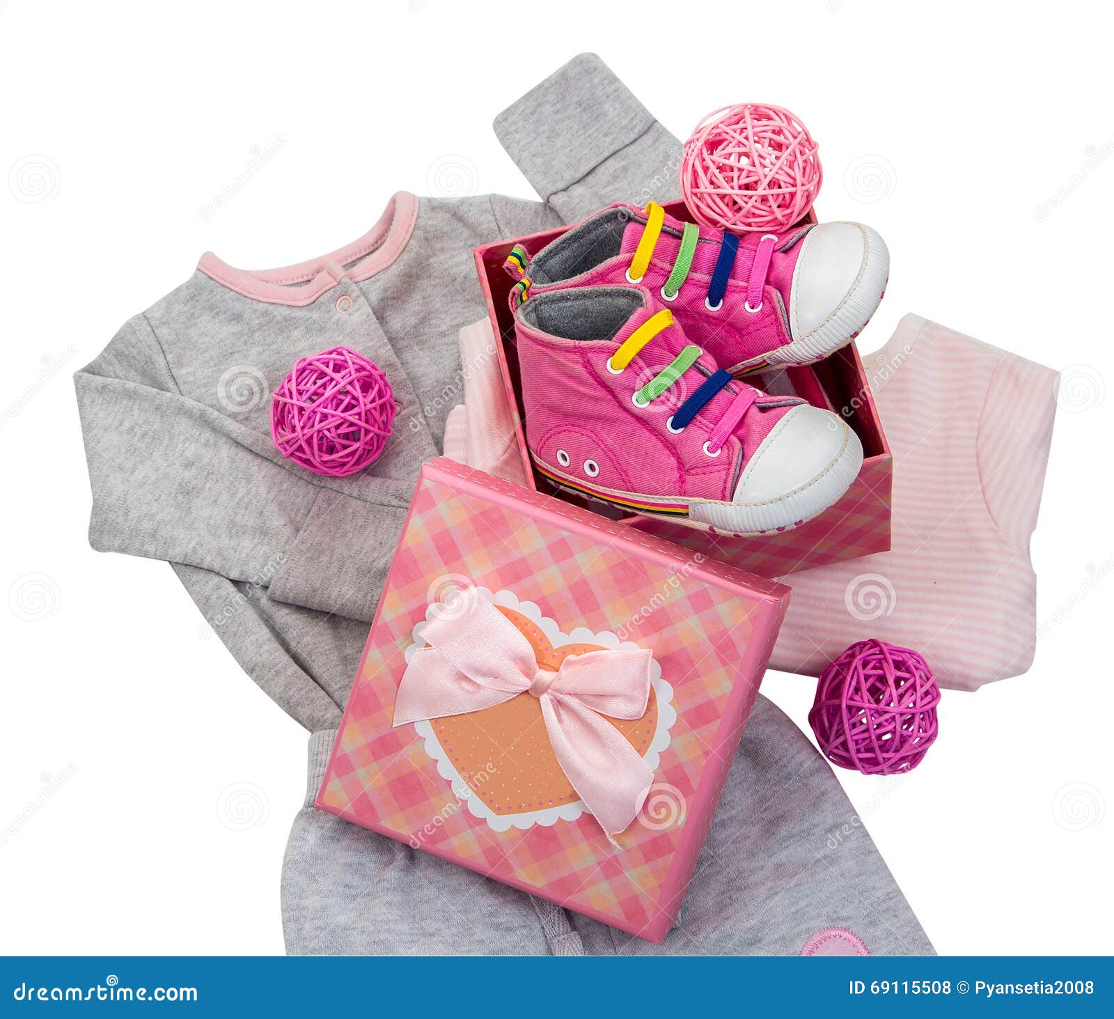 Set of Baby Clothes Pink and Grey Color Stock Photo - Image of girl ...