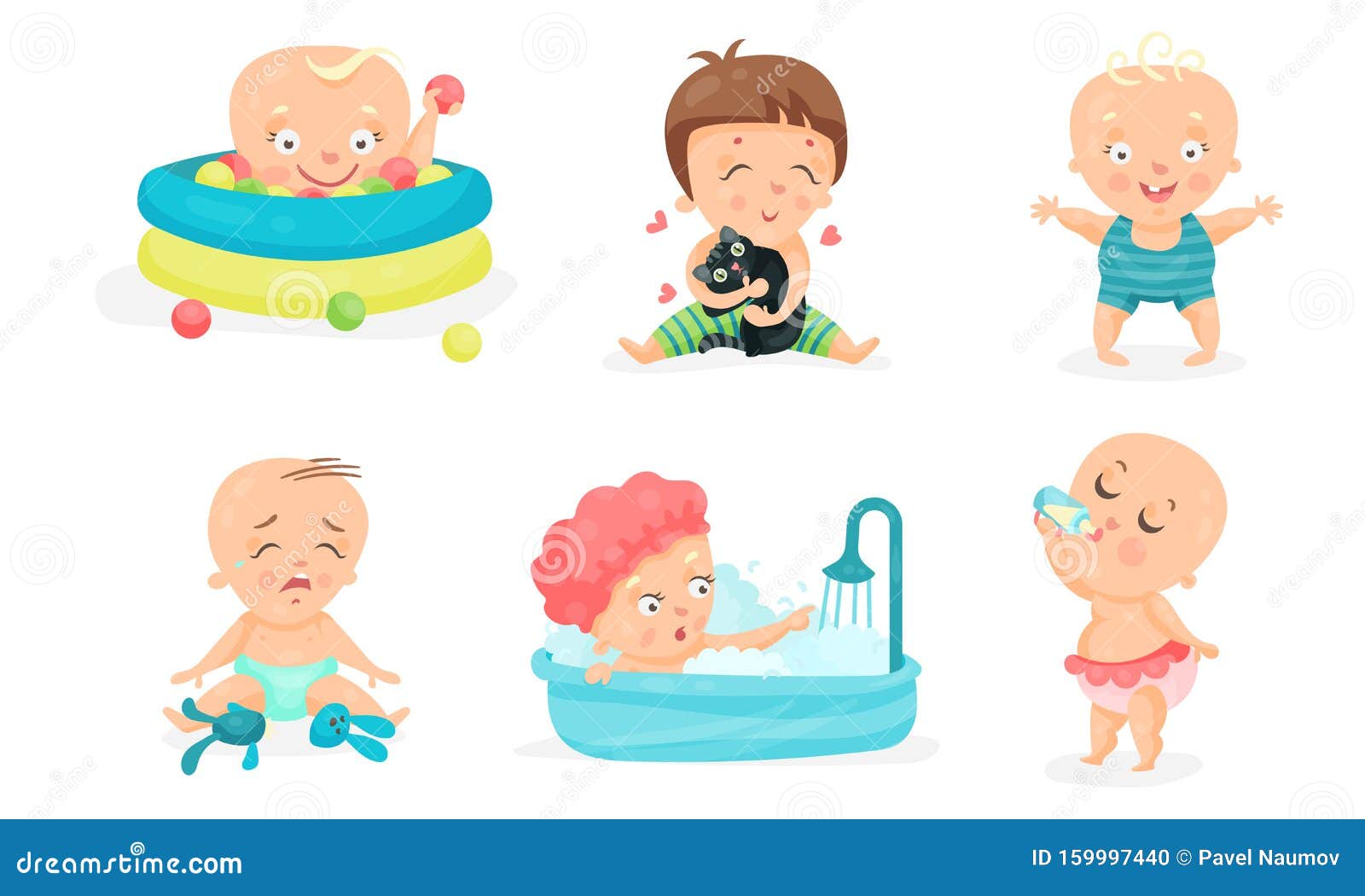 Set of Vector Illustrations with Baby Toddlers in Different Children ...