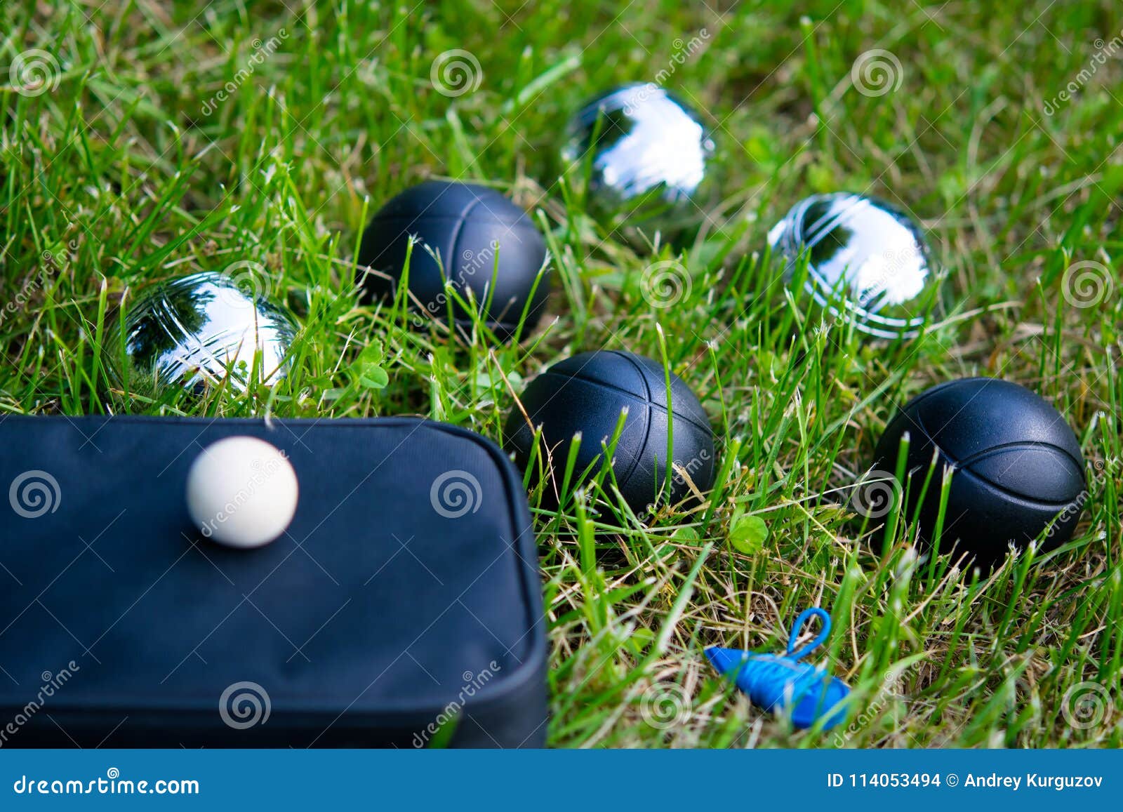 Set of Balls for Playing Bocce on the Lawn Stock Photo Image of green