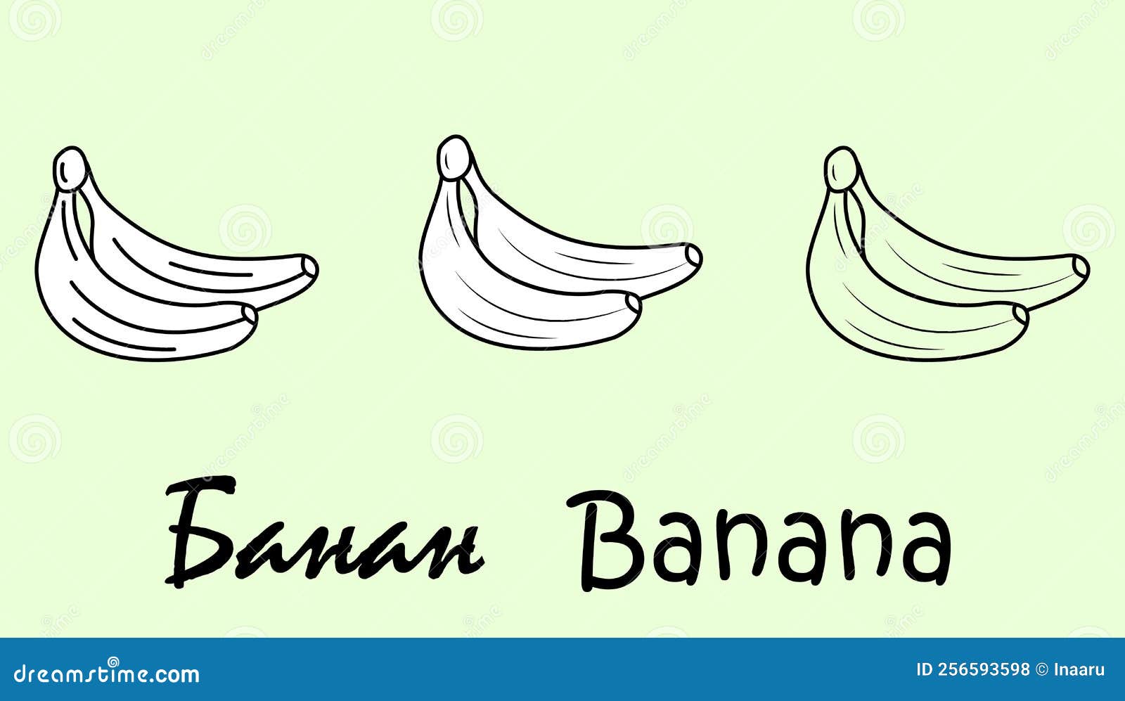 A Set of Banana Fruit Objects with the Inscription "banana" in Russian