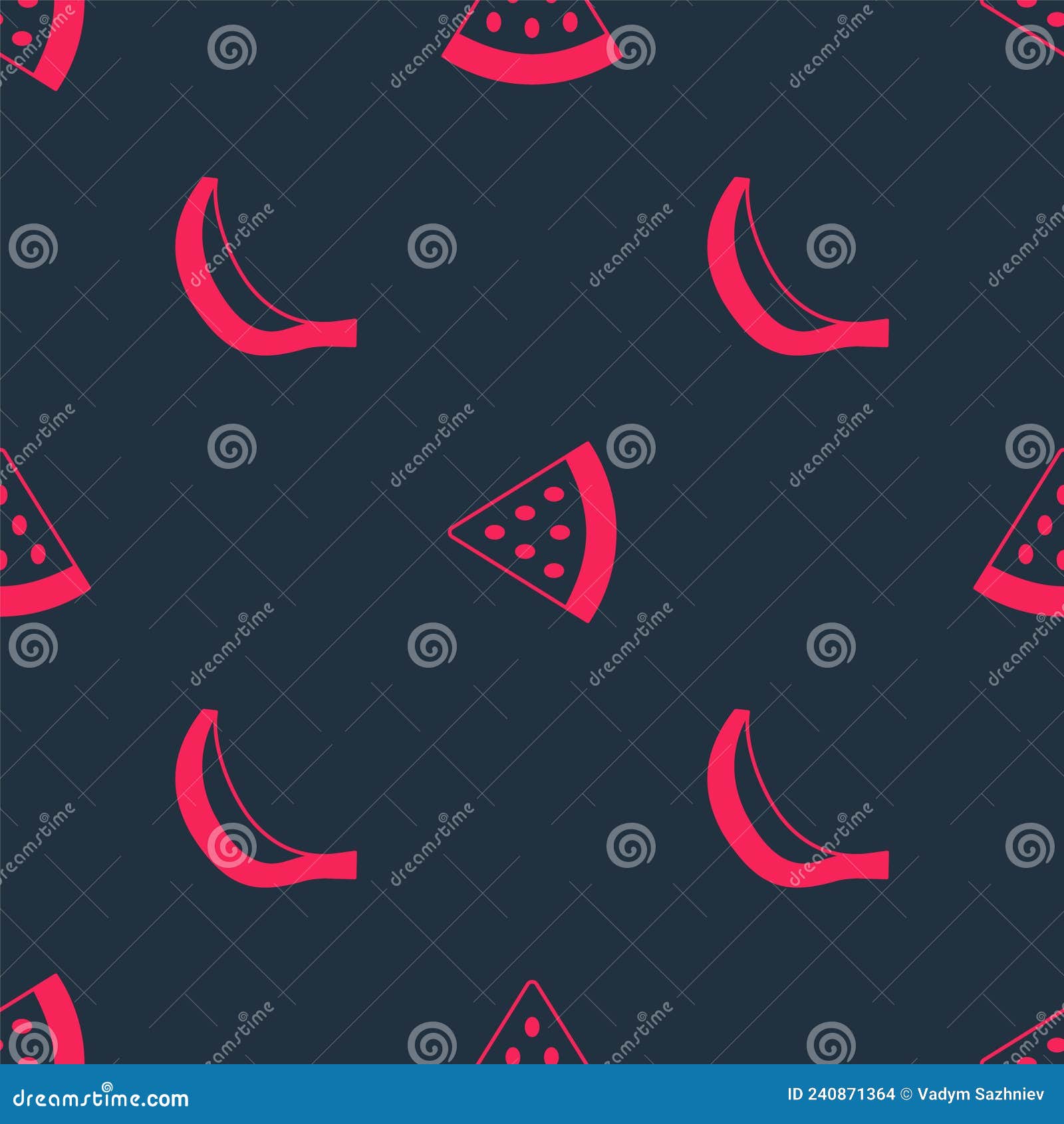 Set Banana And Watermelon On Seamless Pattern Vector Stock Vector