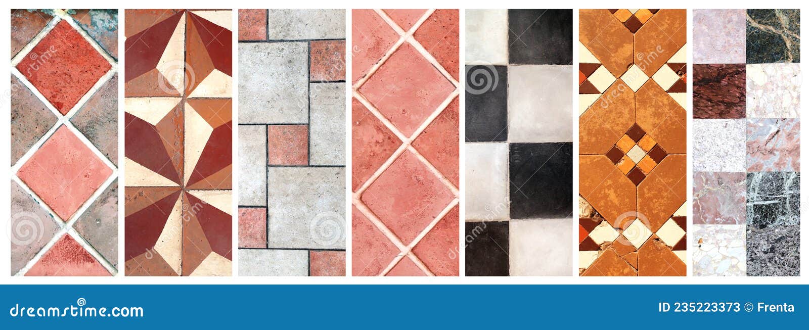 Set of Banners with Old Porcelain Tiles Floor Textures Stock Image