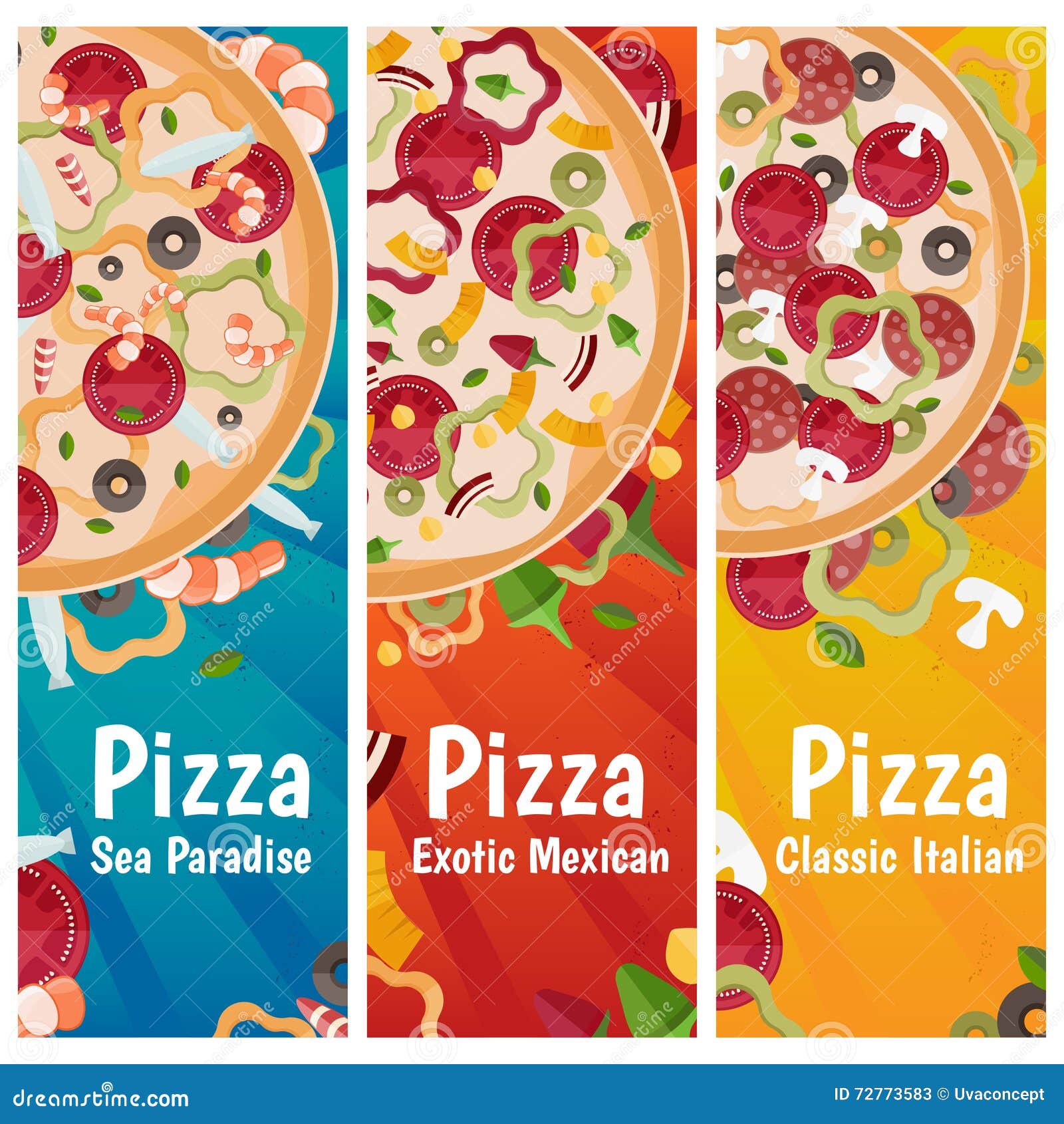 set of banners for theme pizza different tastes flat 