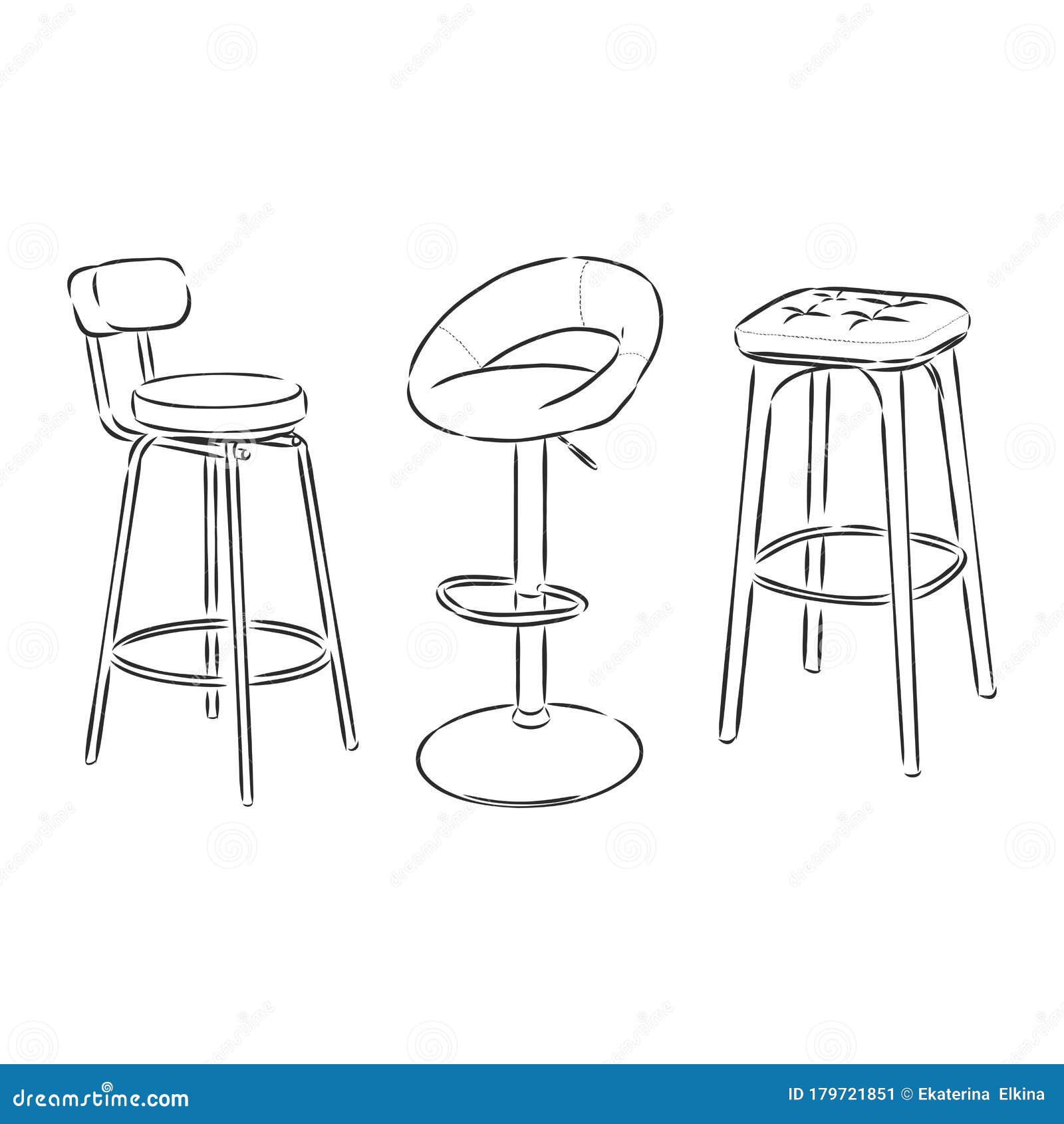 A Set of Bar Chairs Isolated on White Background.Vector Illustration in
