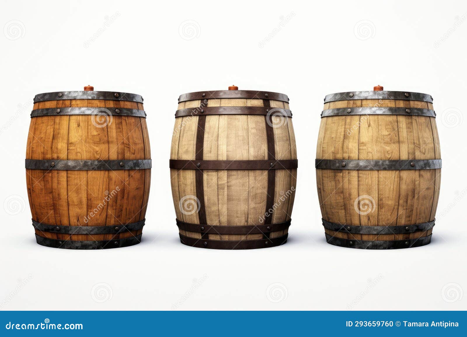 A Set of Barrels for Storing Wine or Other Alcohol. AI Generated. Stock