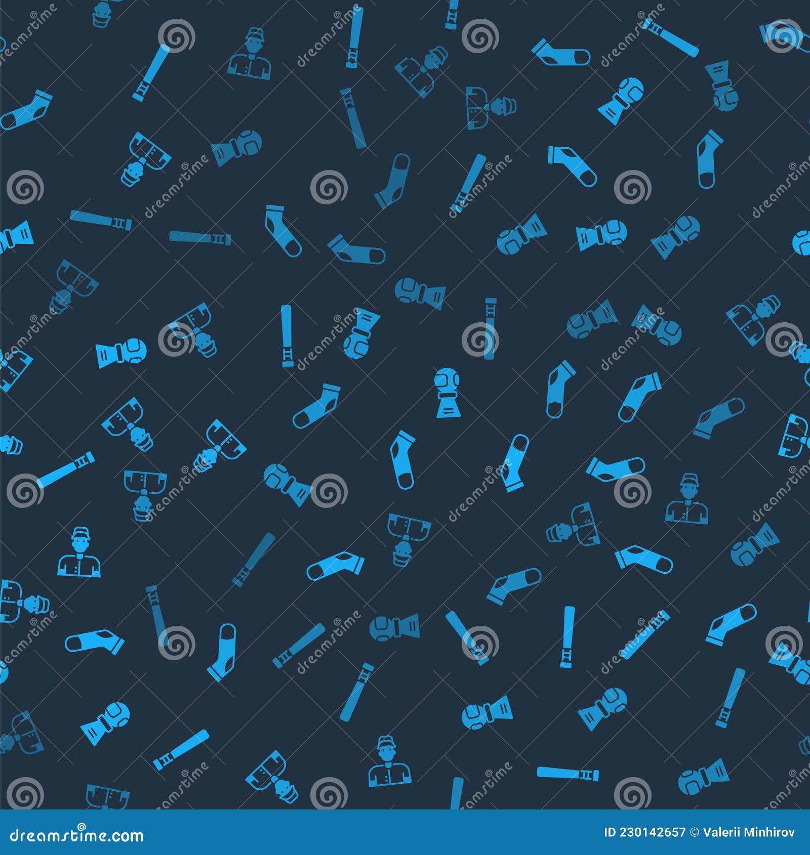 Set Baseball Bat, Sock, Award Cup with Baseball and Player on Seamless