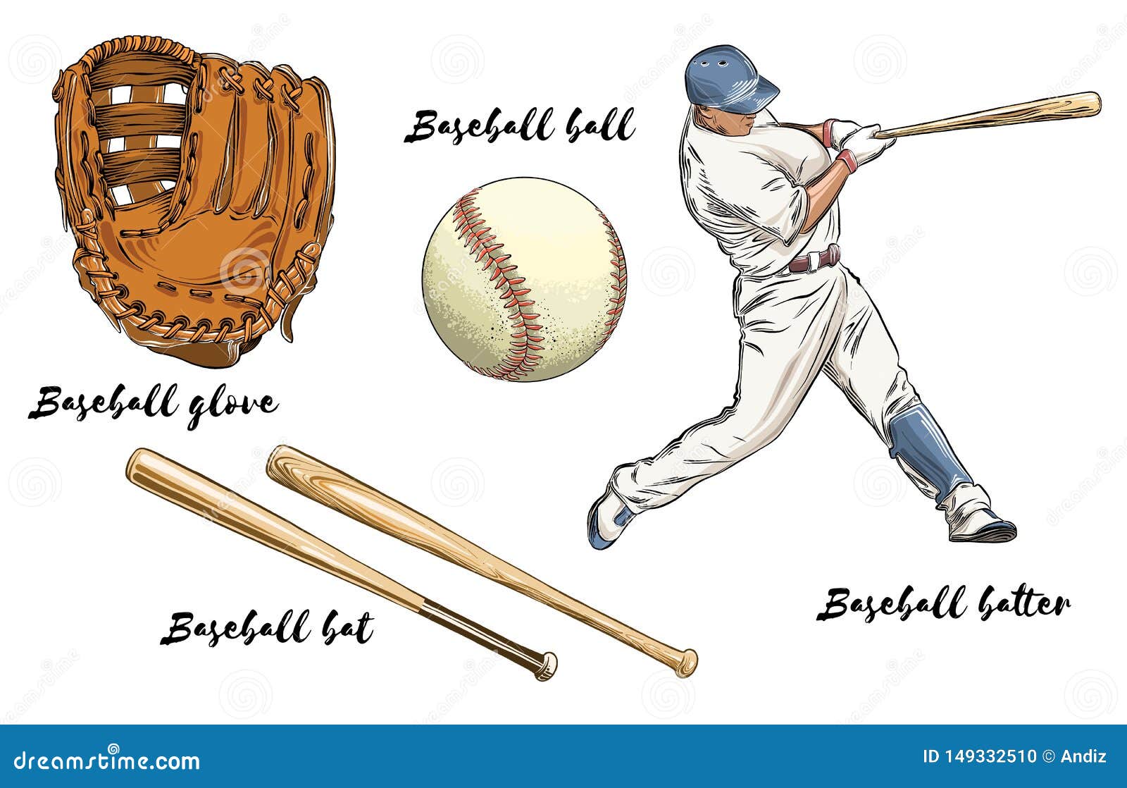 Baseball bat hand drawn