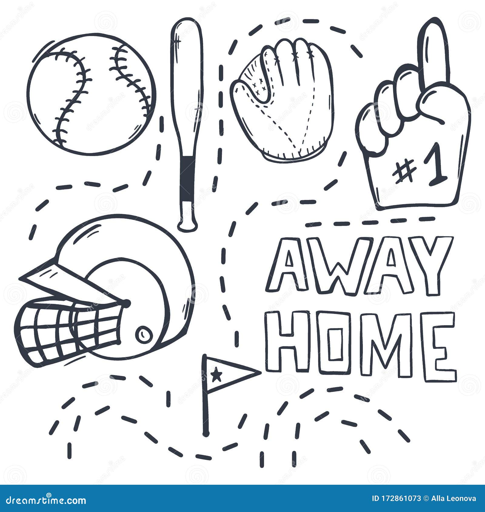Set of Baseball Hand Draw Doodle Elements. Template Design. Stock