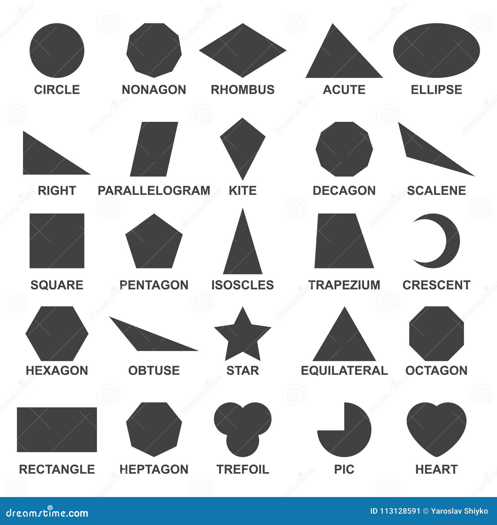 Set of Basic Geometric Shapes. Black Image of Great Many Shapes