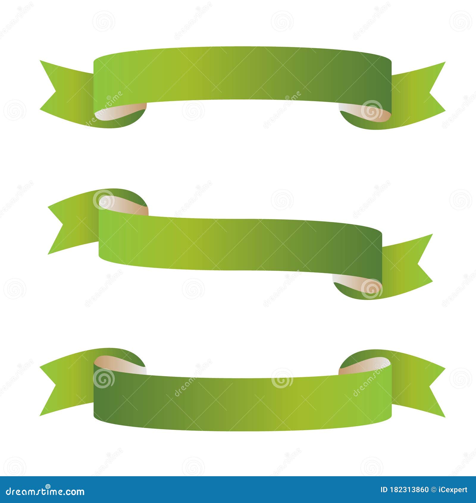 Set of basic green ribbons stock vector. Illustration of celebration 182313860