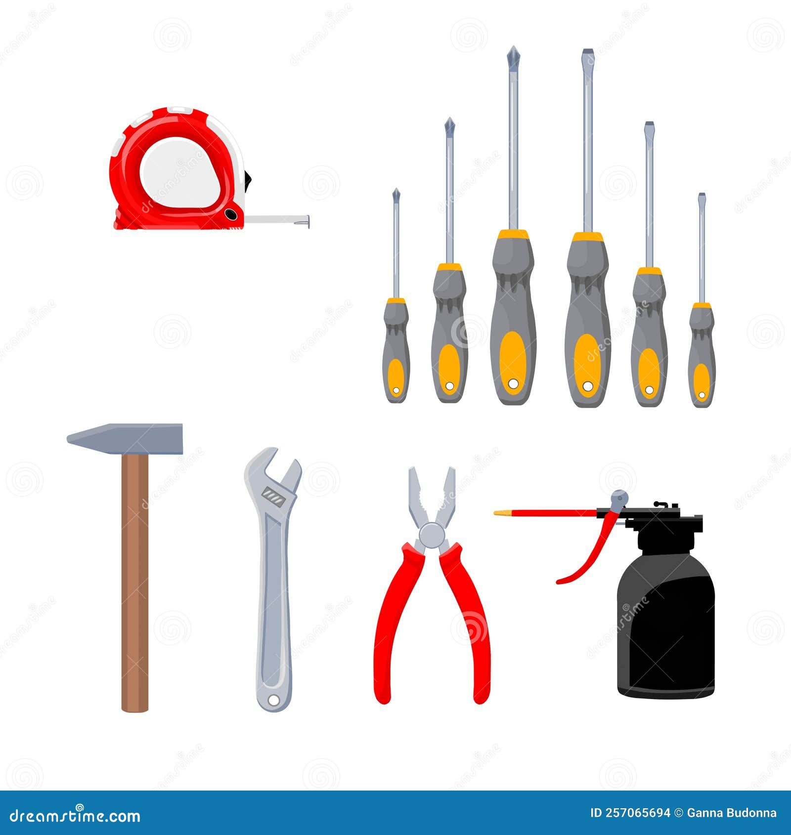 Set of basic home tools stock illustration. Illustration of hammer