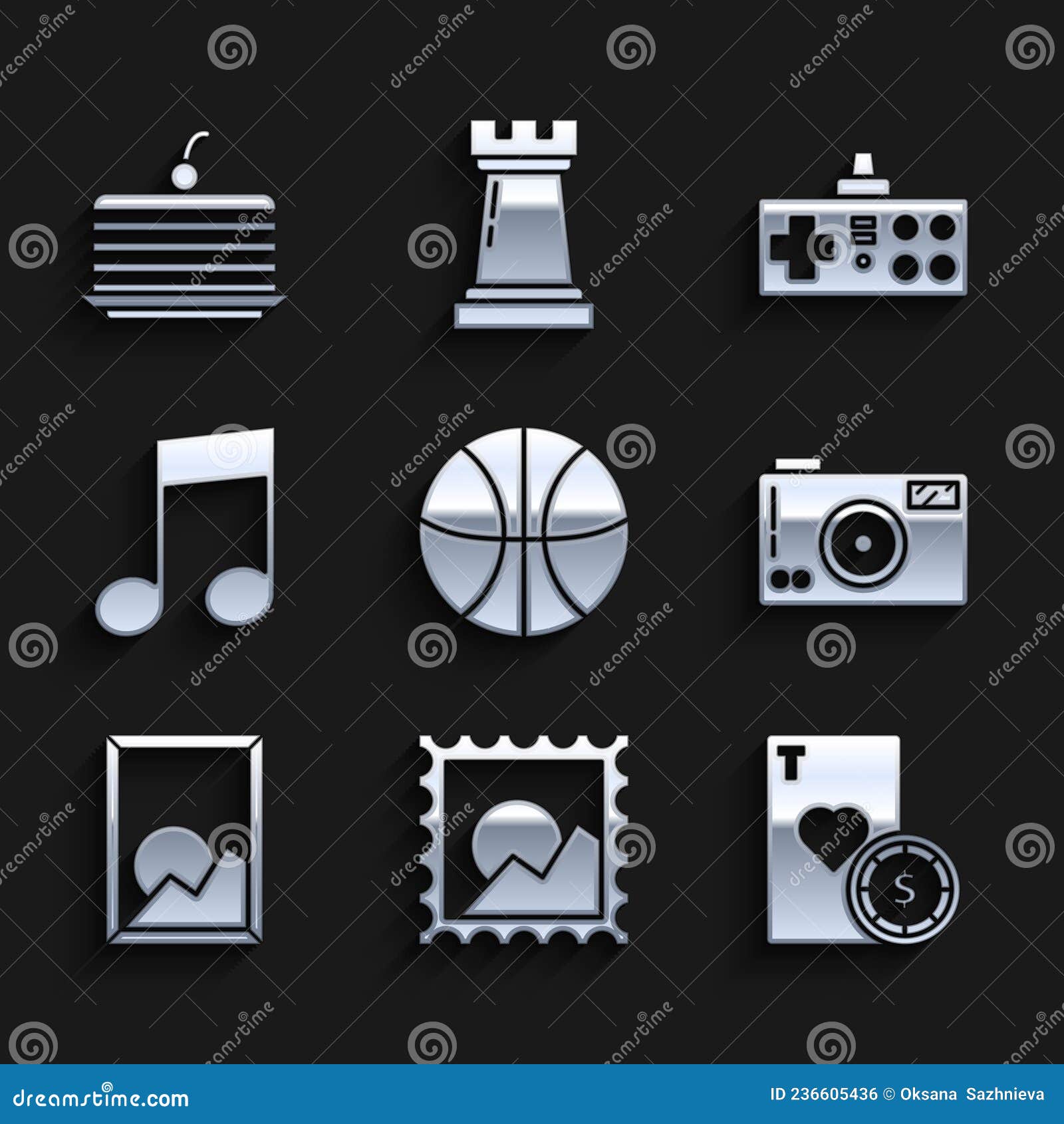 Set Basquetebol Bola Figura Paisagem Casino Chip Jogar Cartões Fotocâmera  Fotocâmera Música Nota Gamepae E ícone De Bolo Ilustração Stock -  Ilustração de jogar, microplaqueta: 236605436