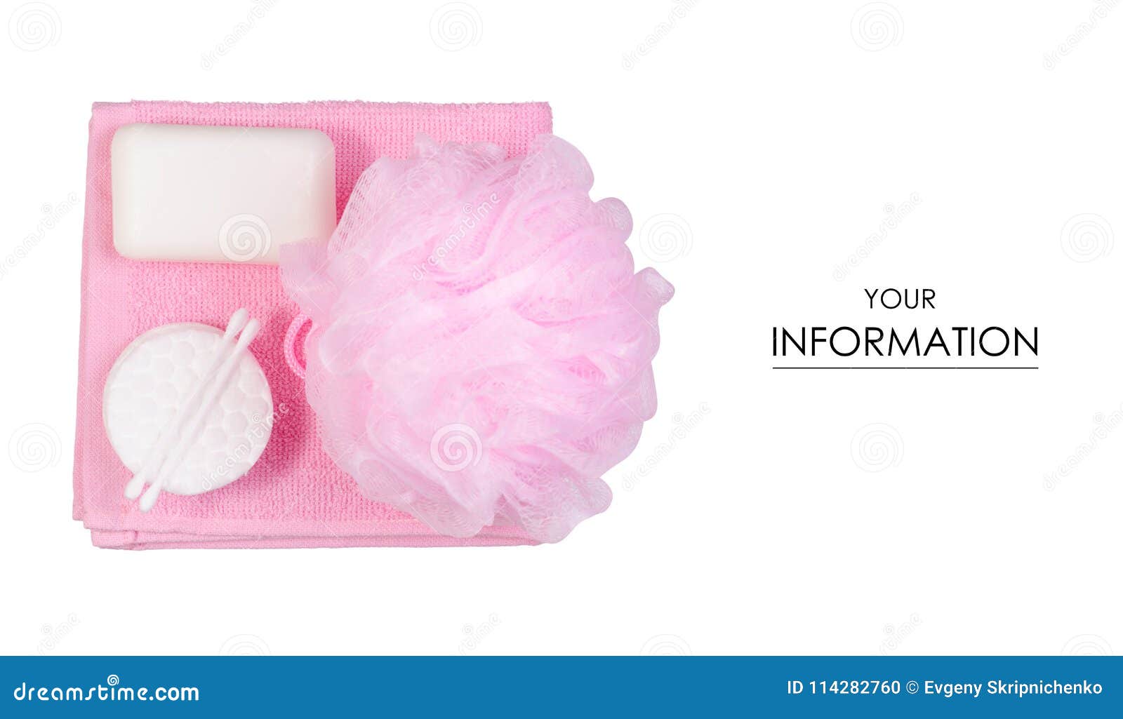 Set for Bath Soap Sponge Bath Wadded Pads Towel Pattern Stock Photo