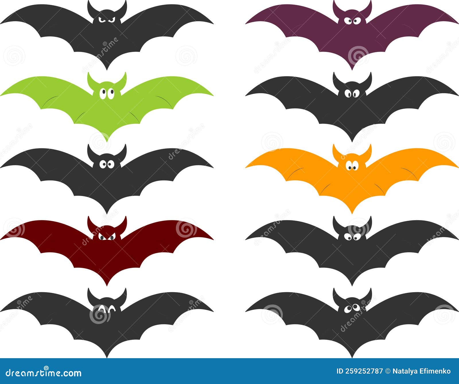 Set of Bats with Eyes and Emotions for Halloween Stock Vector