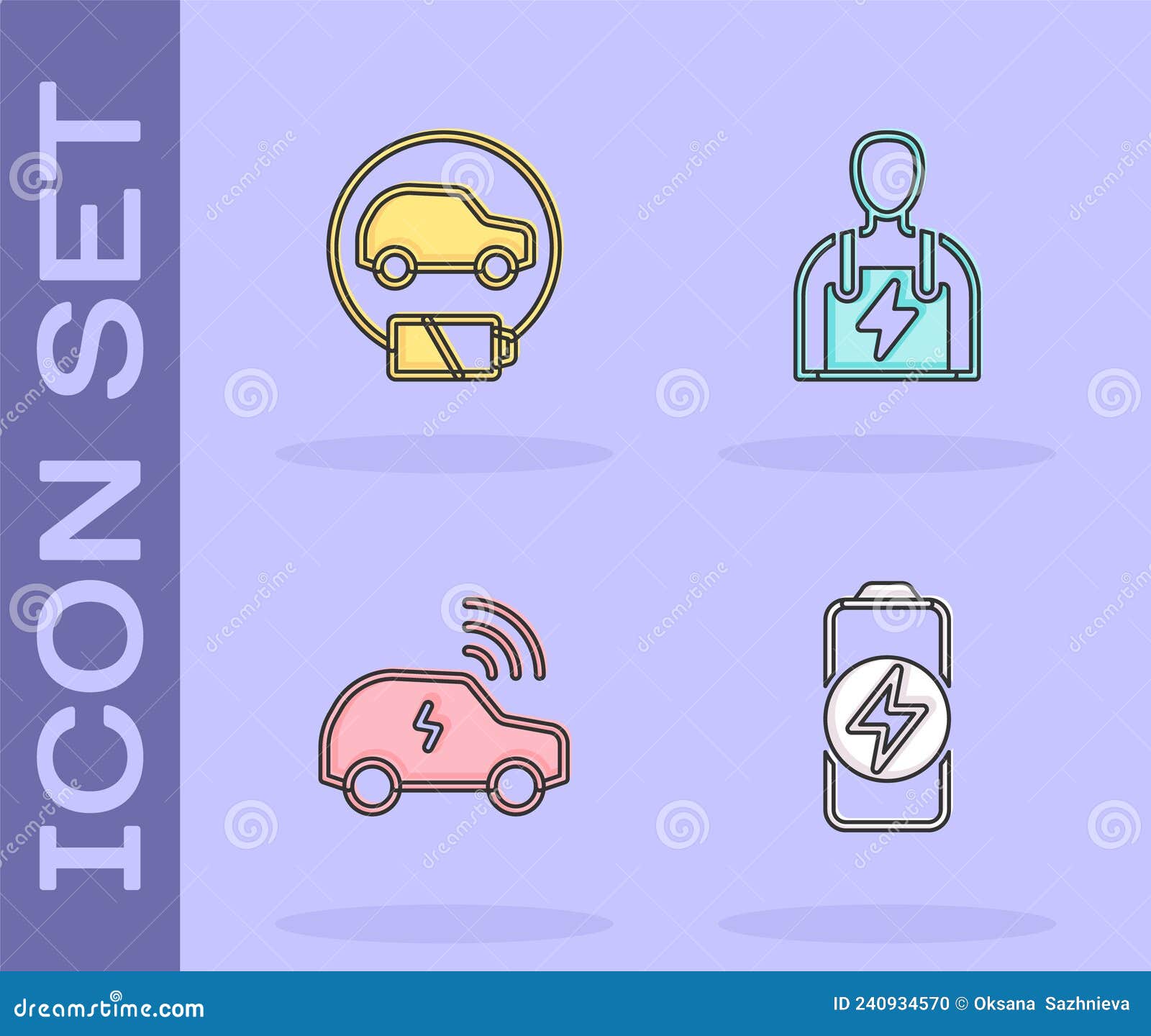 Set Battery Charge, Electric Car, Smart System and Car Mechanic Icon