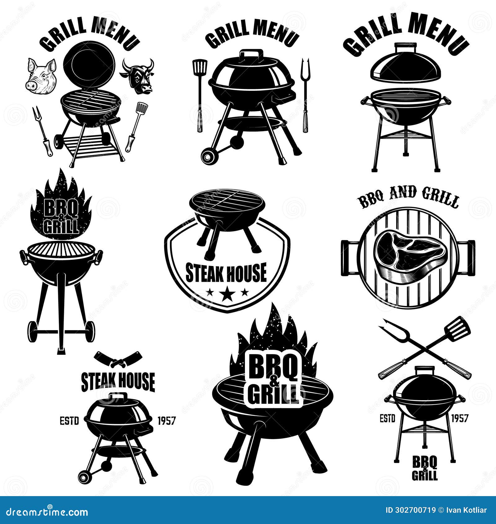 Set of Bbq Emblem, Badges and Design Elements. Grill Party Stock