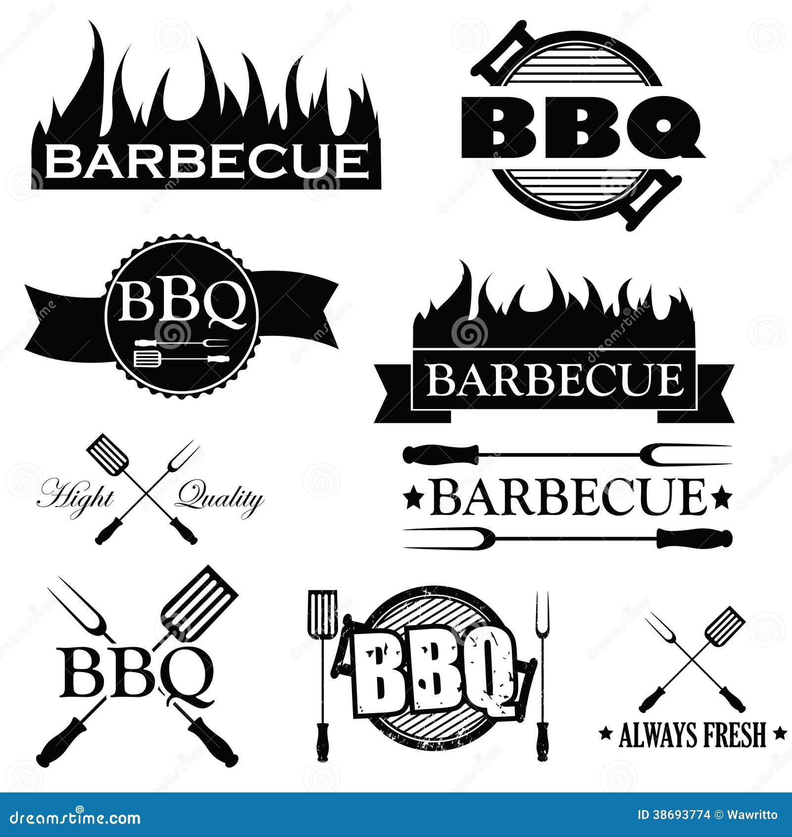 set of bbq icons  on white,