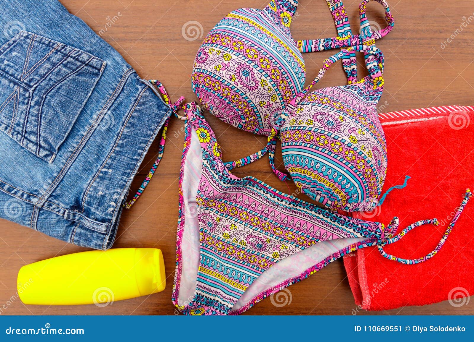 Set of Beachwear on Wooden Background Stock Image - Image of closeup ...