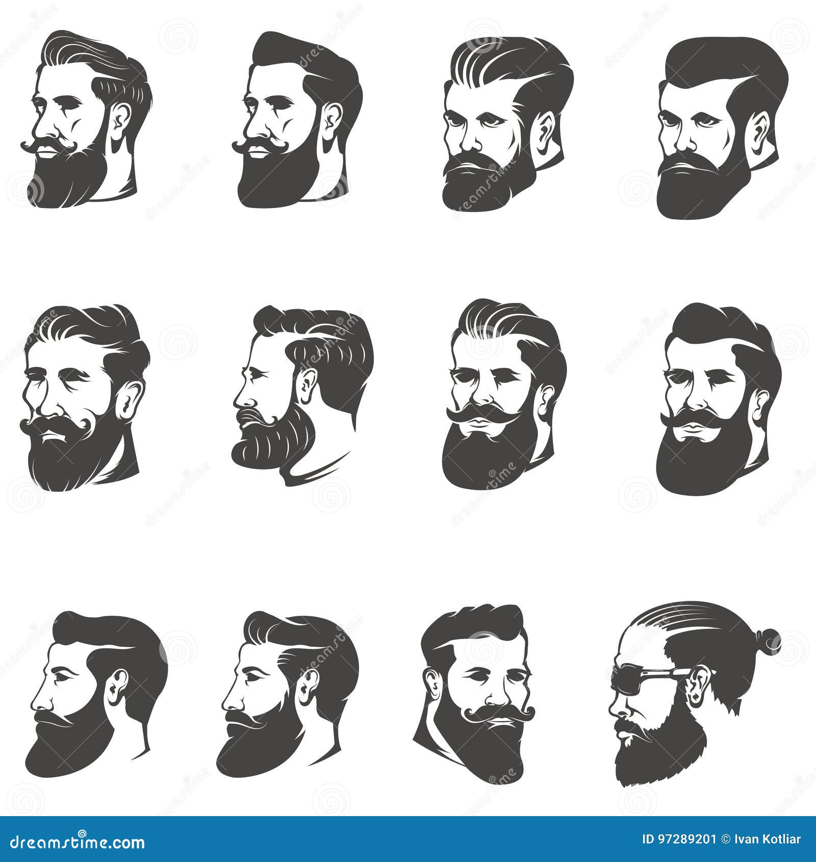 Set of the Bearded Man Head Isolated on White Background. Images Stock ...