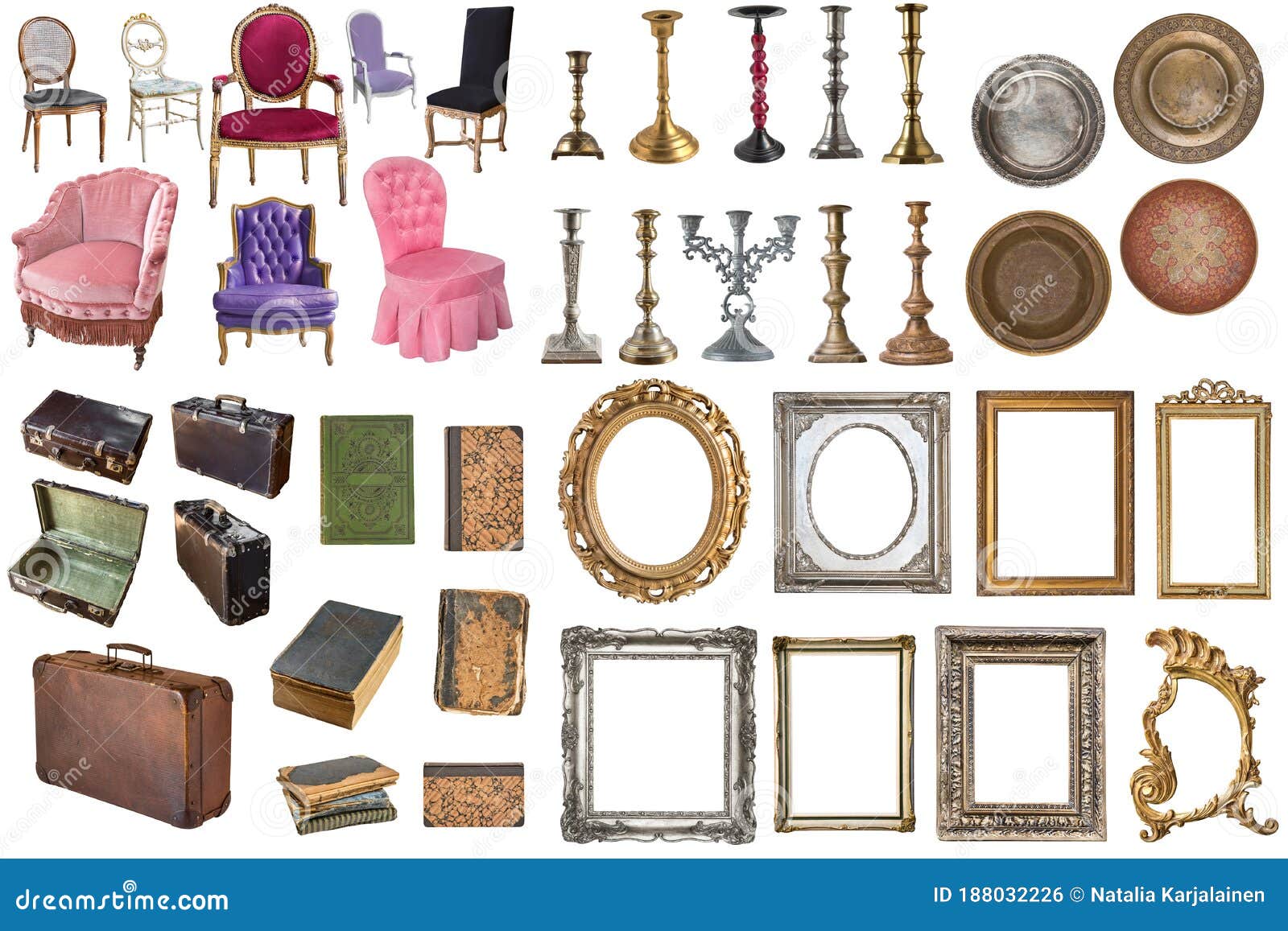 Set Of Beautiful Antique Items Picture Frames Furniture