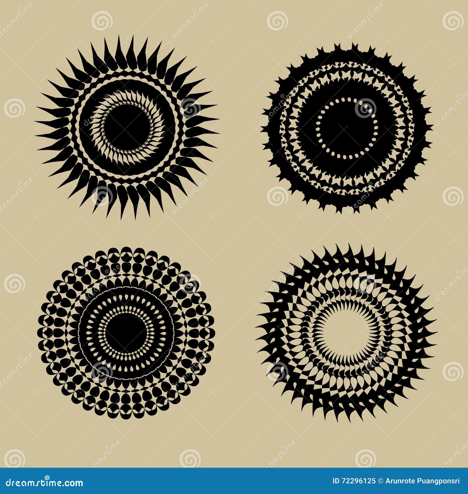 Set of Beautiful Black Round Geometric Design Elements Stock Vector