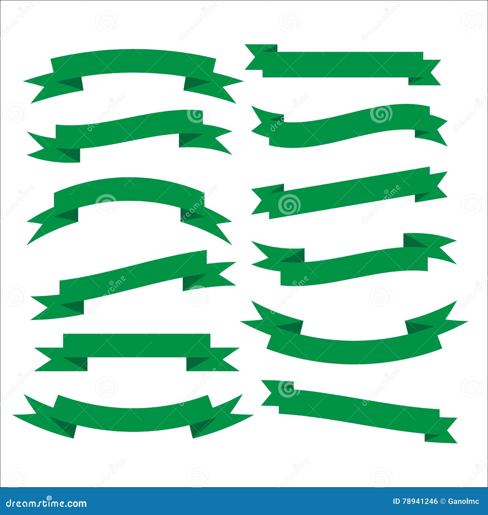 Set of Beautiful Festive Green Ribbons. Vector Illustration Stock