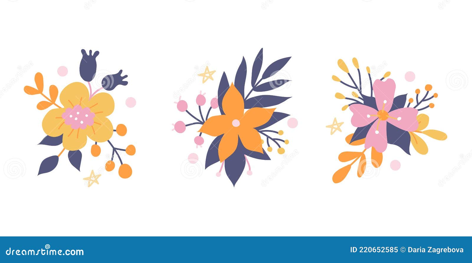 A Set of Beautiful Flowers of Different Colors with Decorative Plant