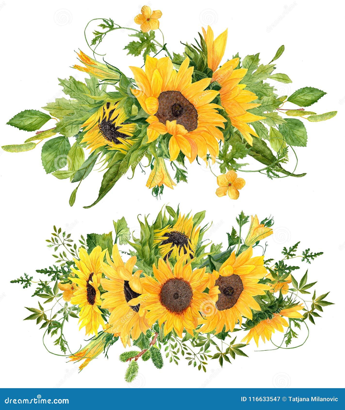 Set Of 2 Beautiful Hand Painted Watercolor Sunflower ...
