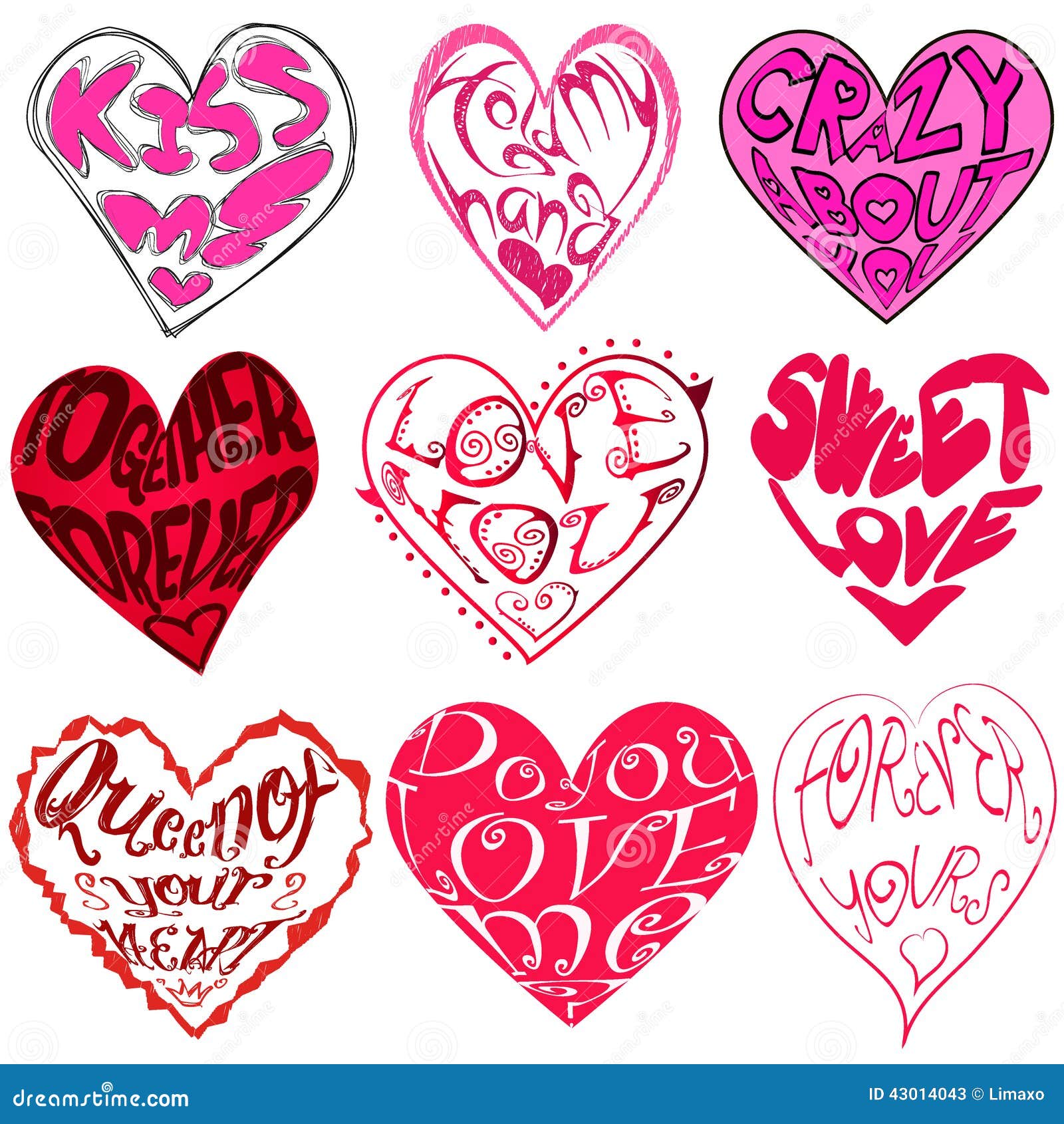 Set of Beautiful Heart Stickers Stock Vector Illustration of love