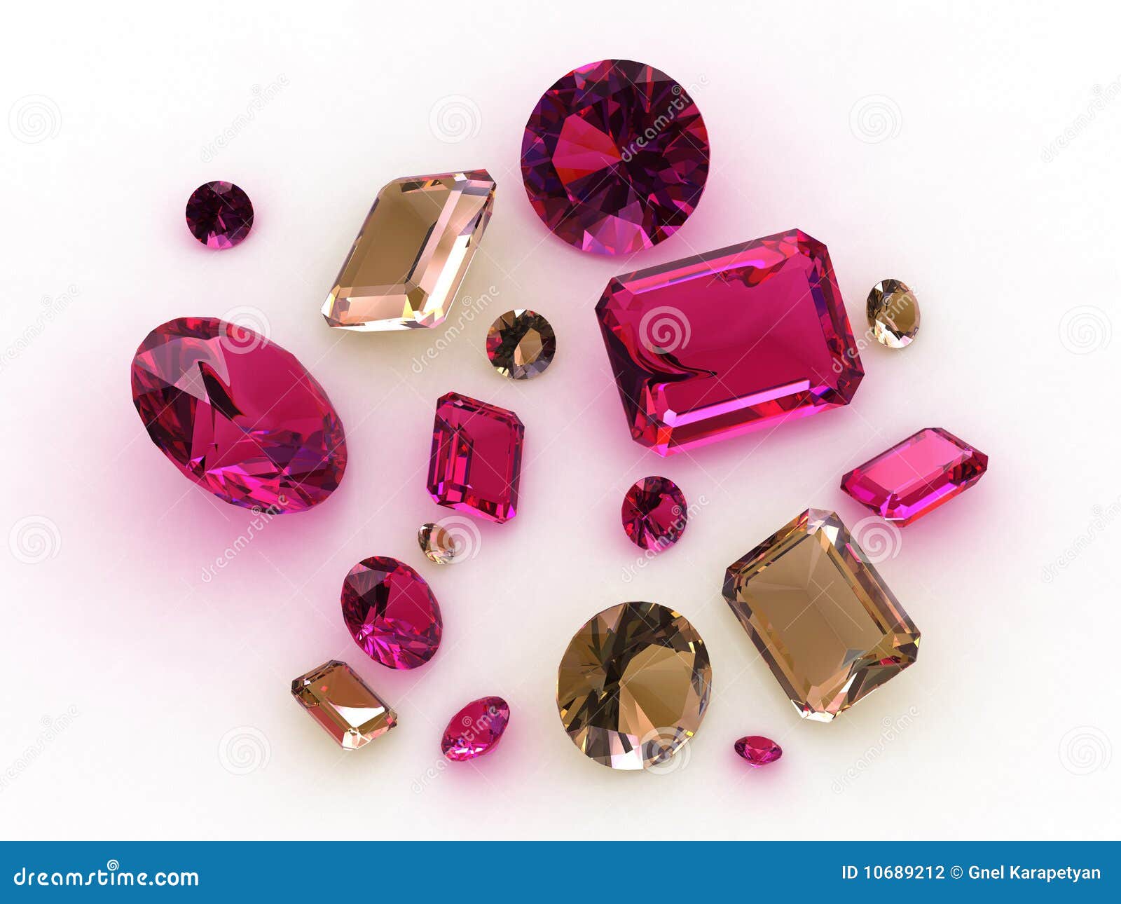 set of beautiful rose sapphire gemstones - 3d