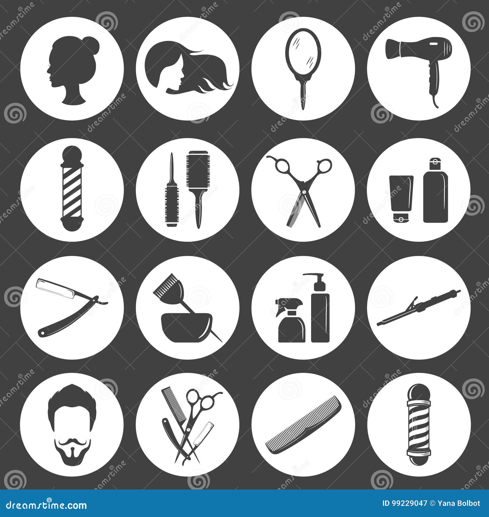 set of beauty hair salon or barbershop accessories icons